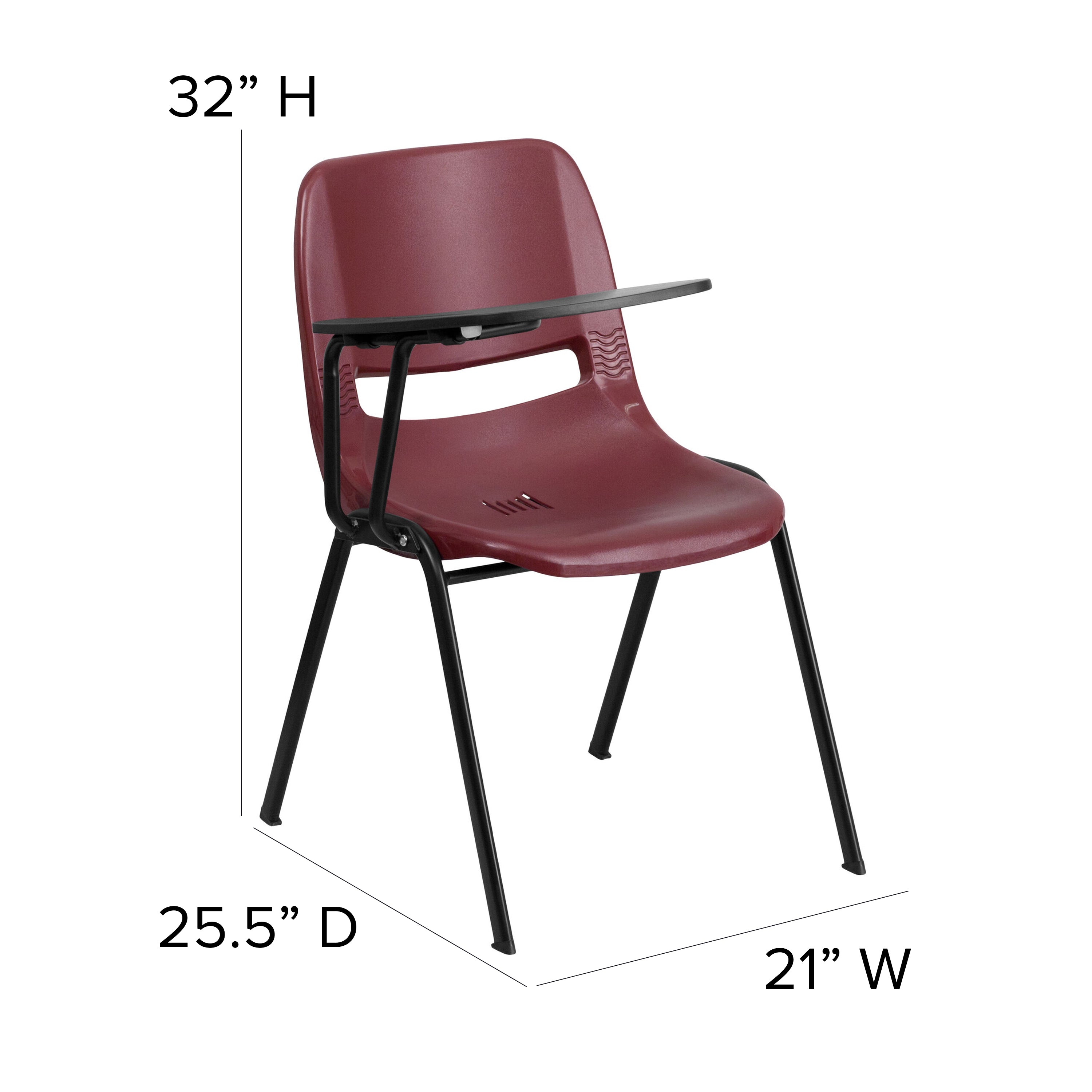 HERCULES Burgundy Ergonomic Shell Chair with Right Handed Flip-Up Tablet Arm