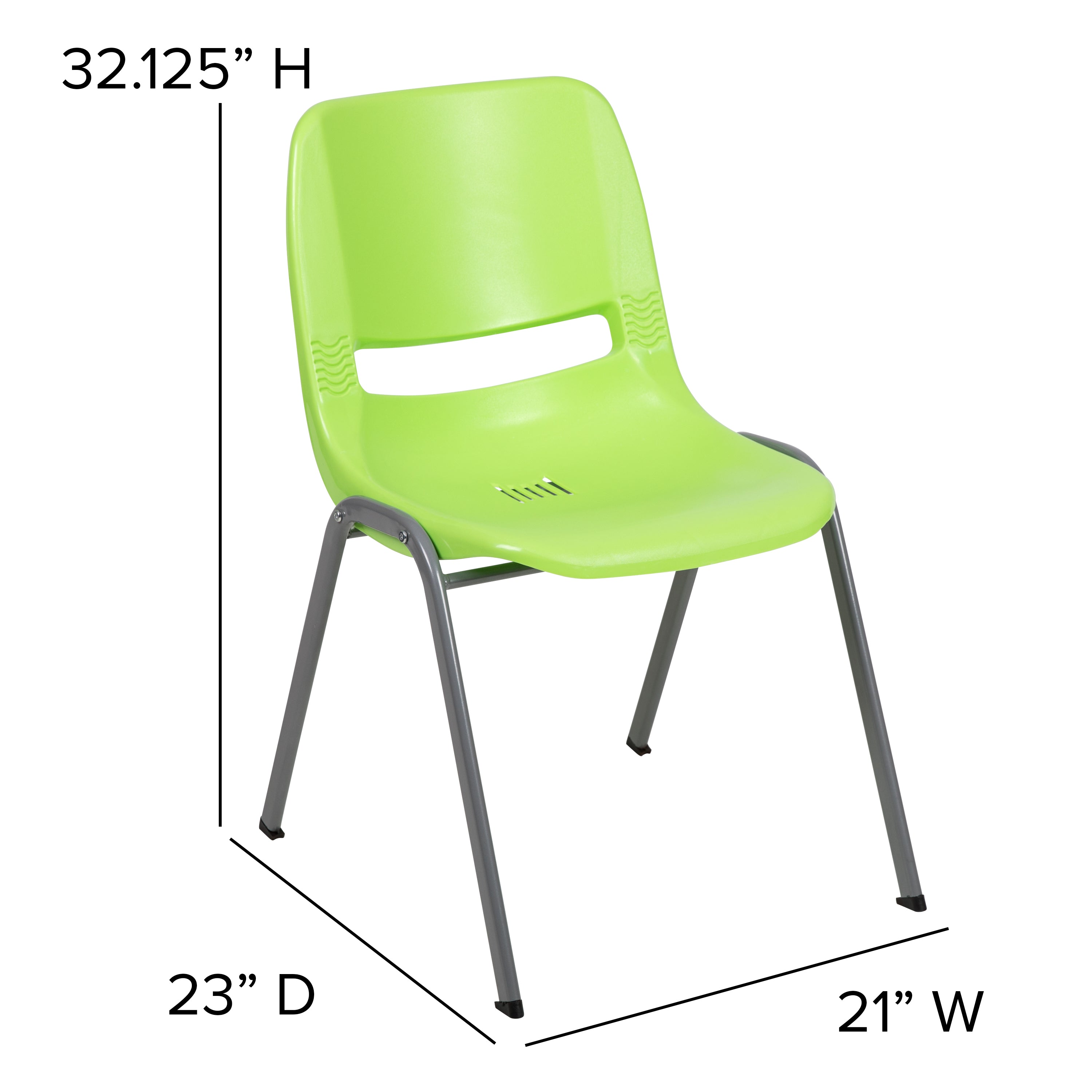 HERCULES Series 880 lb. Capacity Green Ergonomic Shell Stack Chair with Gray Frame