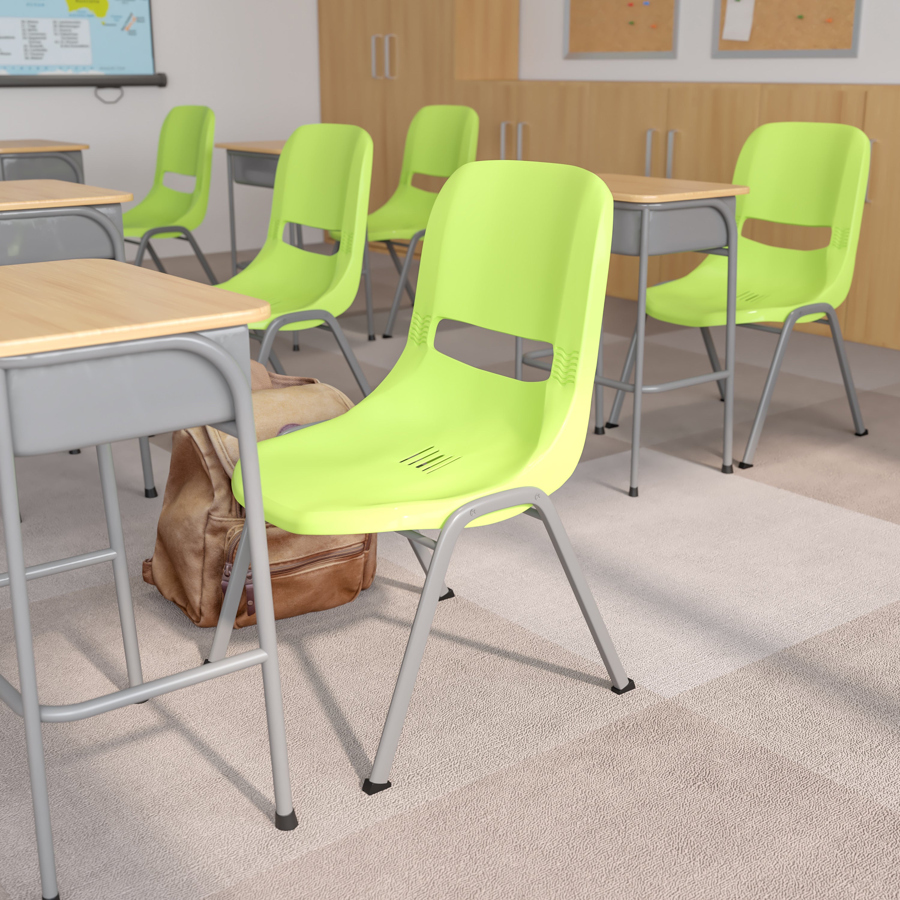 HERCULES Series 880 lb. Capacity Green Ergonomic Shell Stack Chair with Gray Frame