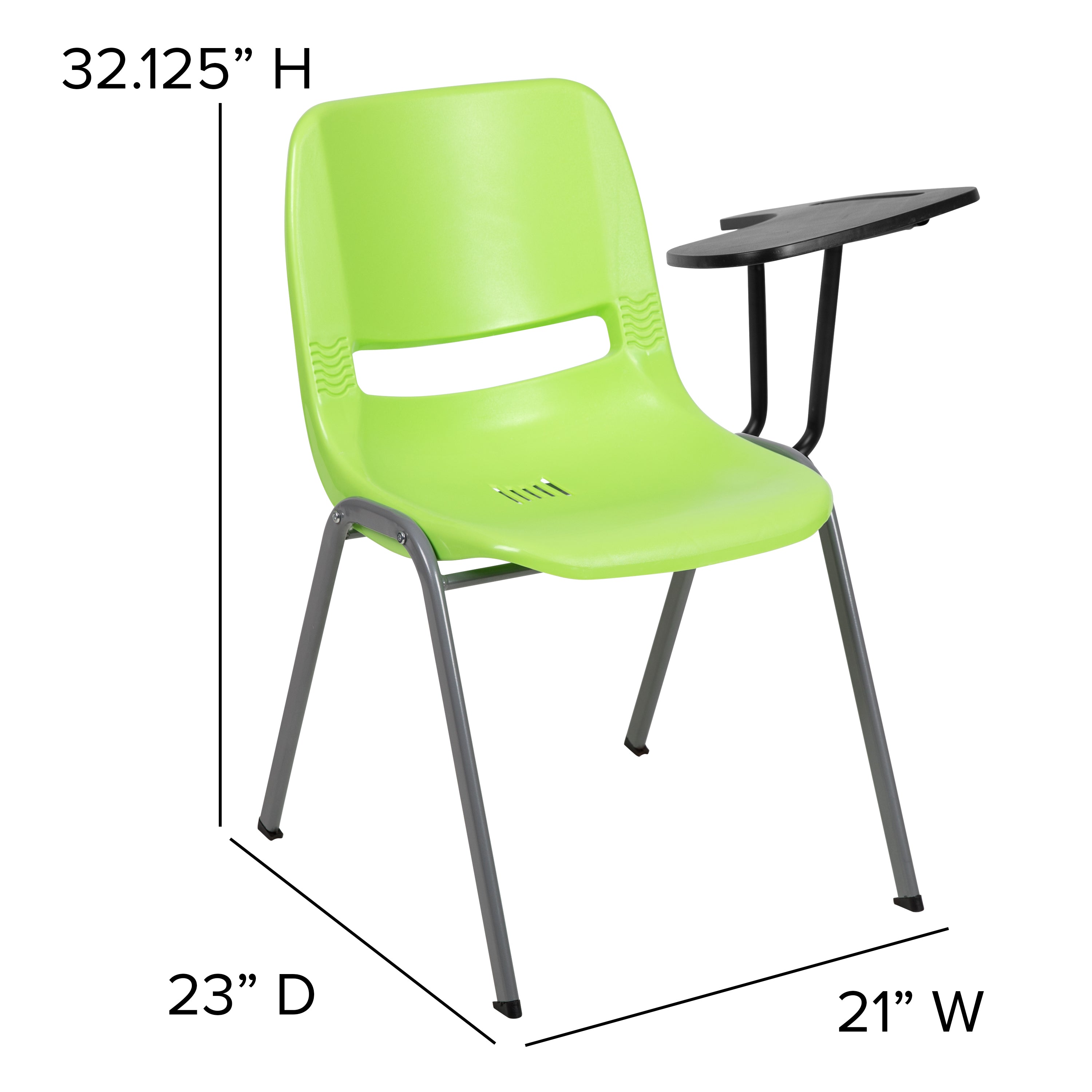 HERCULES Green Ergonomic Shell Chair with Left Handed Flip-Up Tablet Arm