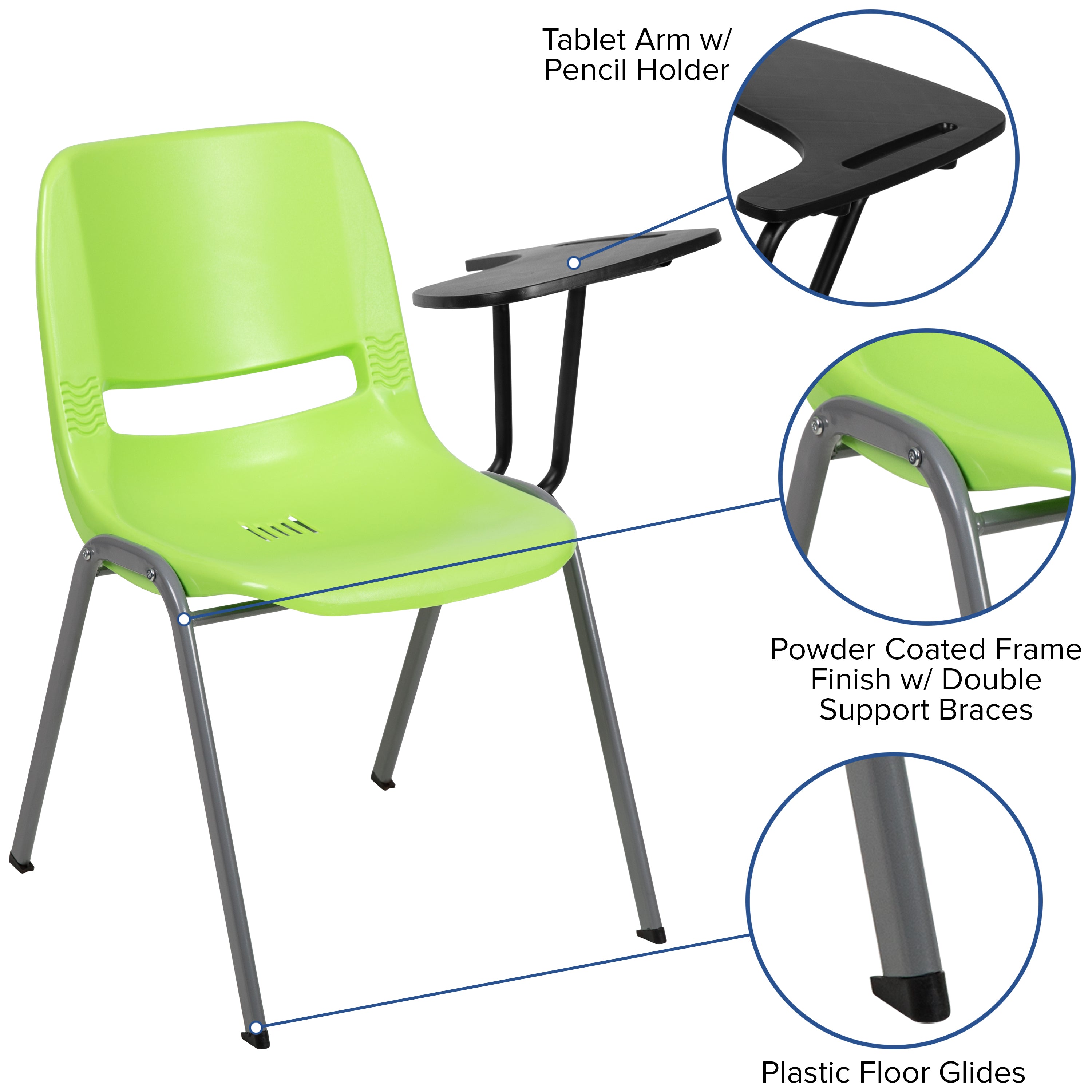 HERCULES Green Ergonomic Shell Chair with Left Handed Flip-Up Tablet Arm