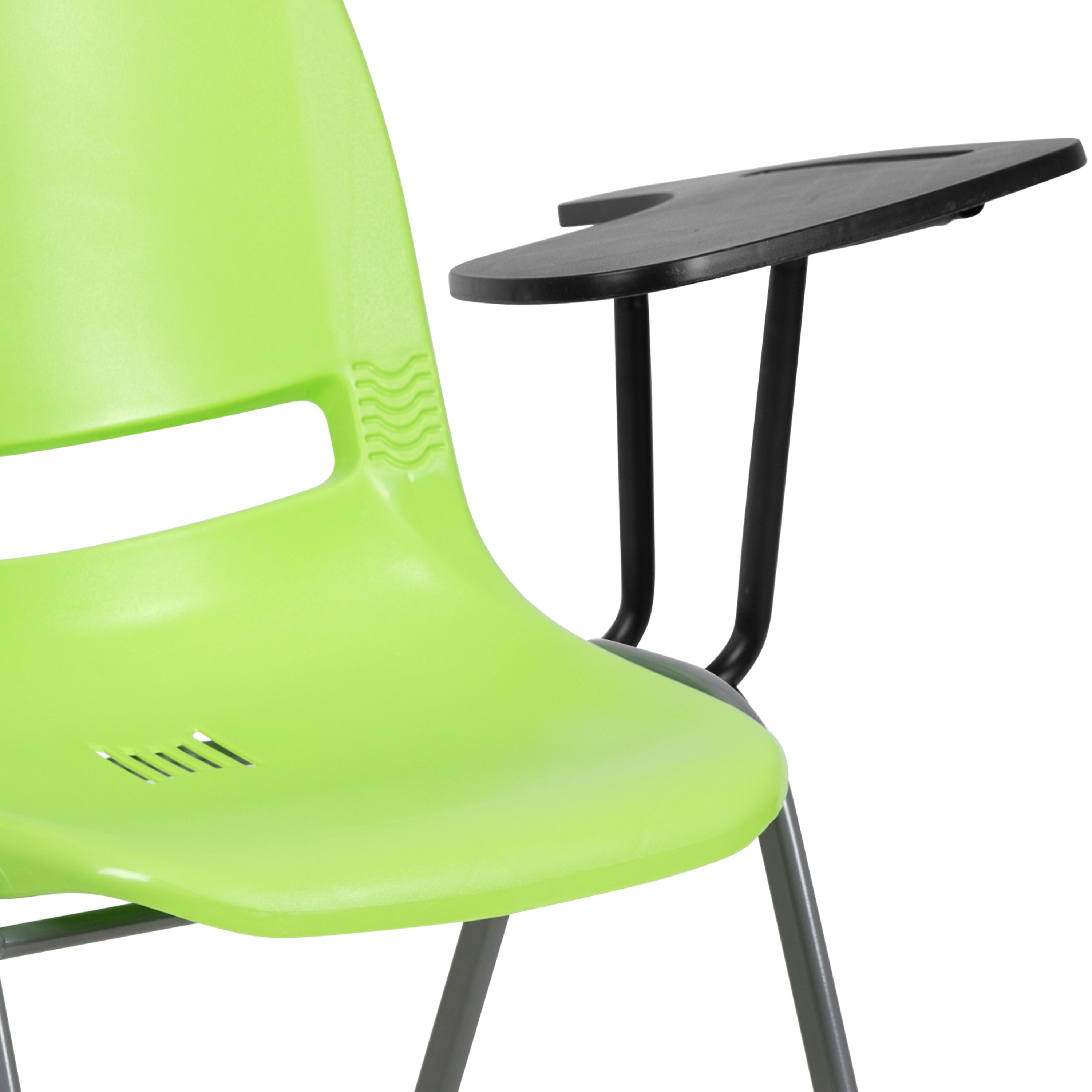 HERCULES Green Ergonomic Shell Chair with Left Handed Flip-Up Tablet Arm