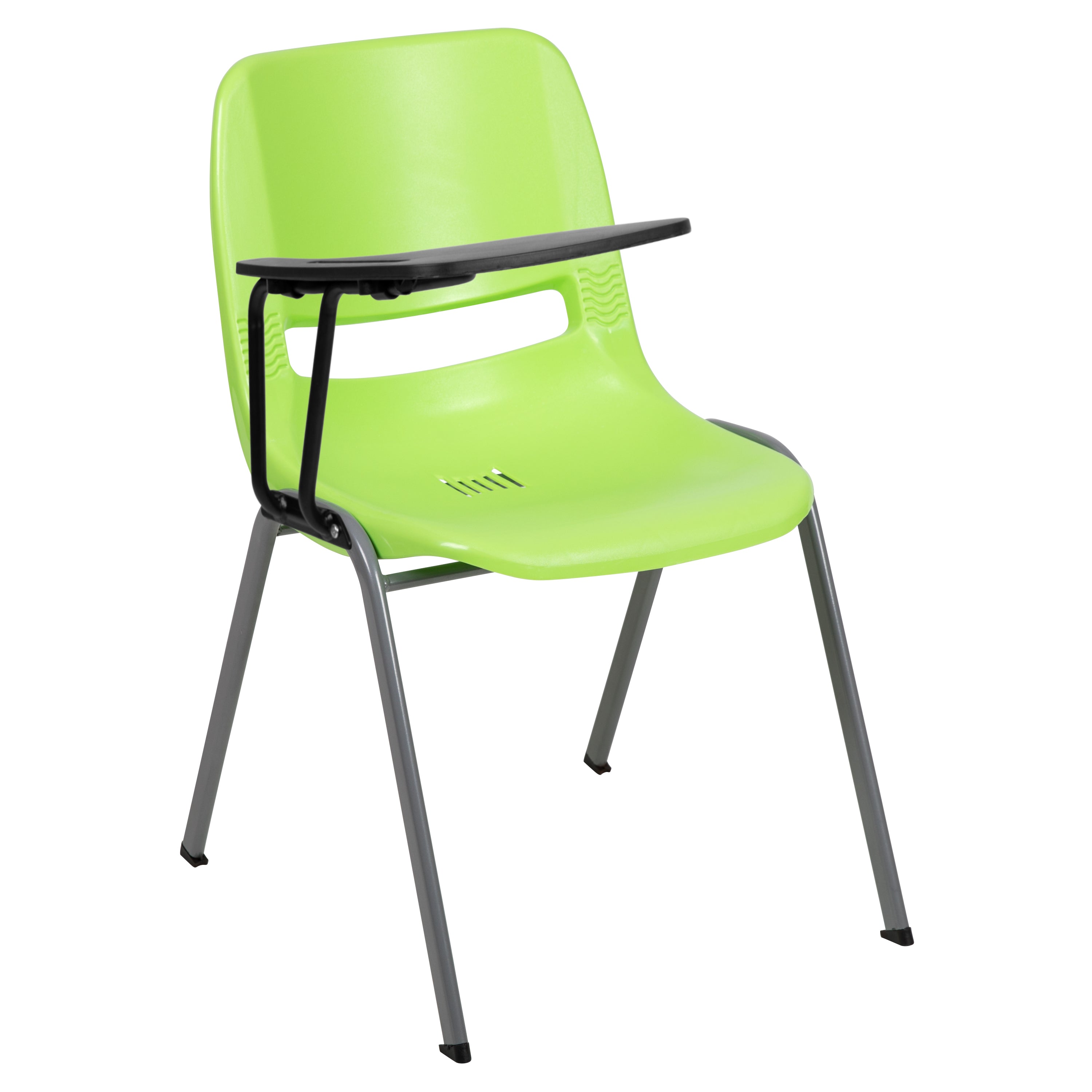 HERCULES Green Ergonomic Shell Chair with Right Handed Flip-Up Tablet Arm