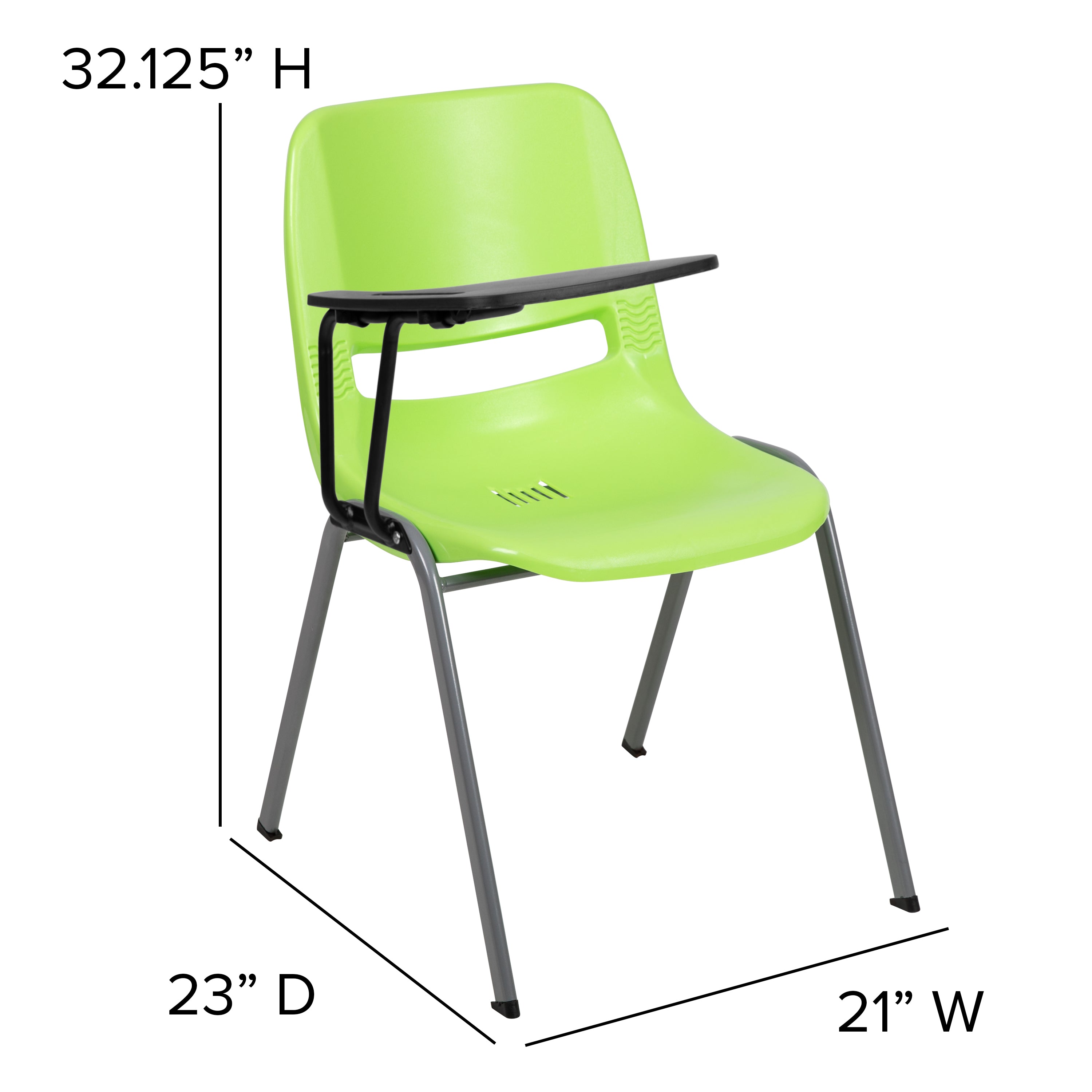 HERCULES Green Ergonomic Shell Chair with Right Handed Flip-Up Tablet Arm