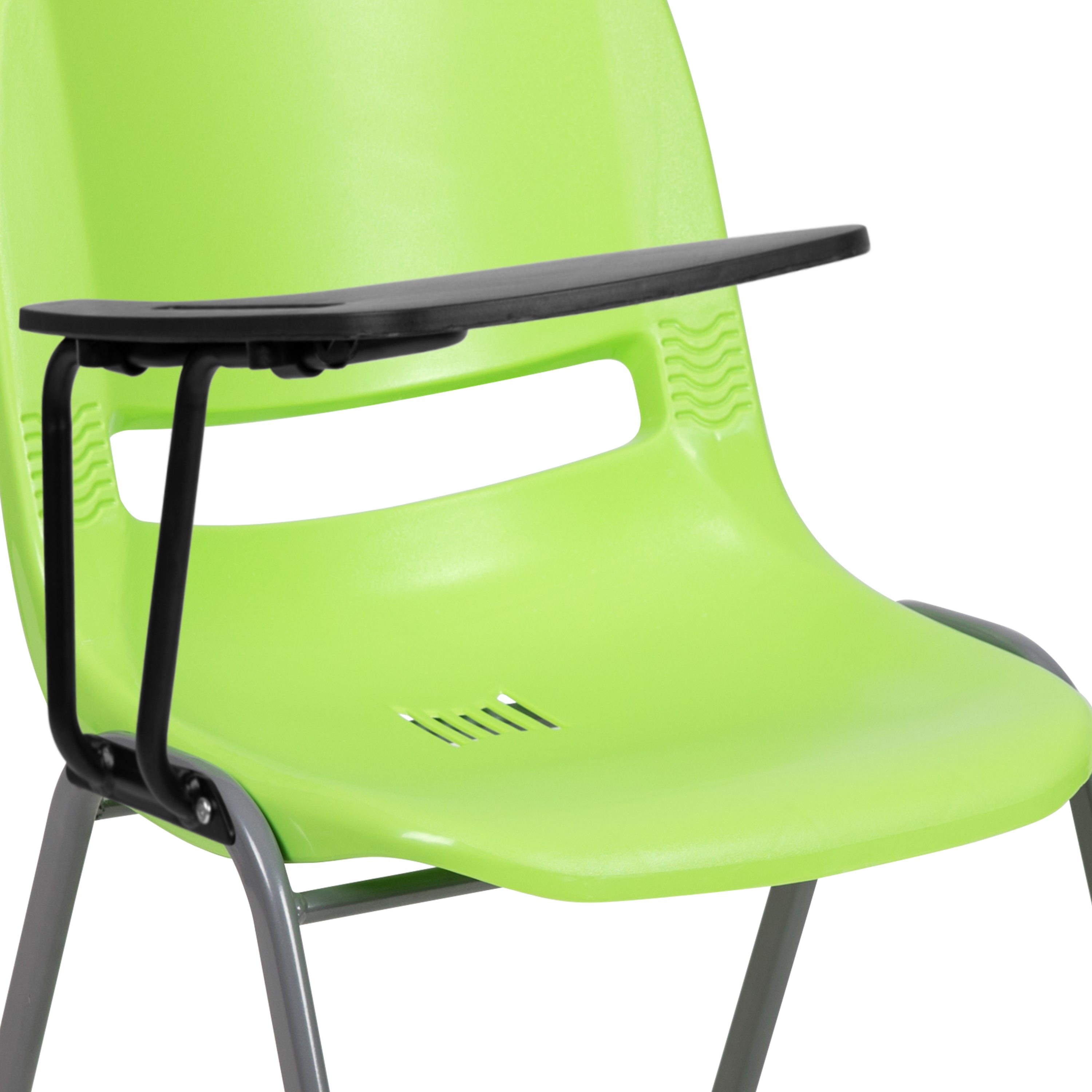 HERCULES Green Ergonomic Shell Chair with Right Handed Flip-Up Tablet Arm