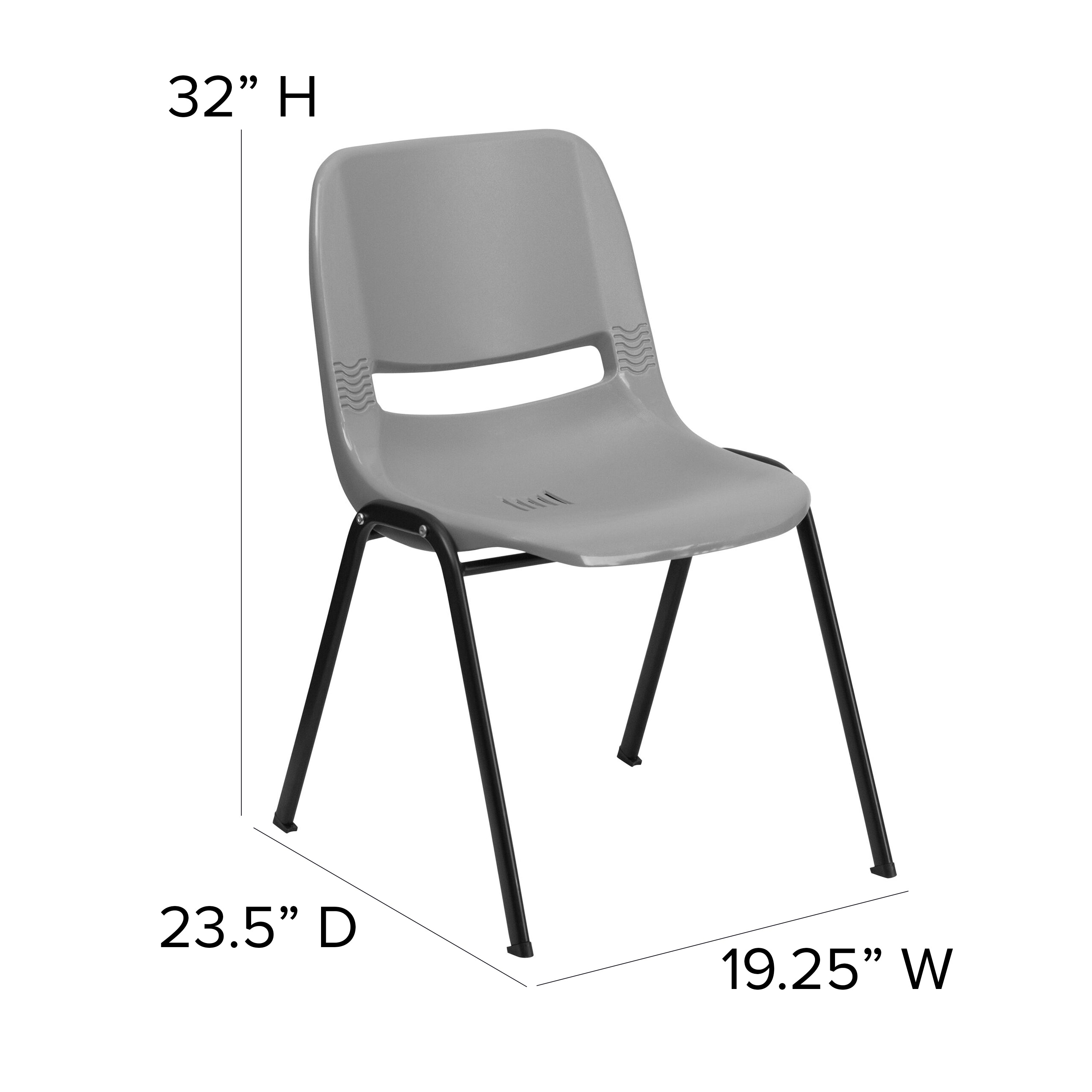 HERCULES Series 880 lb. Capacity Gray Ergonomic Shell Stack Chair with Black Frame