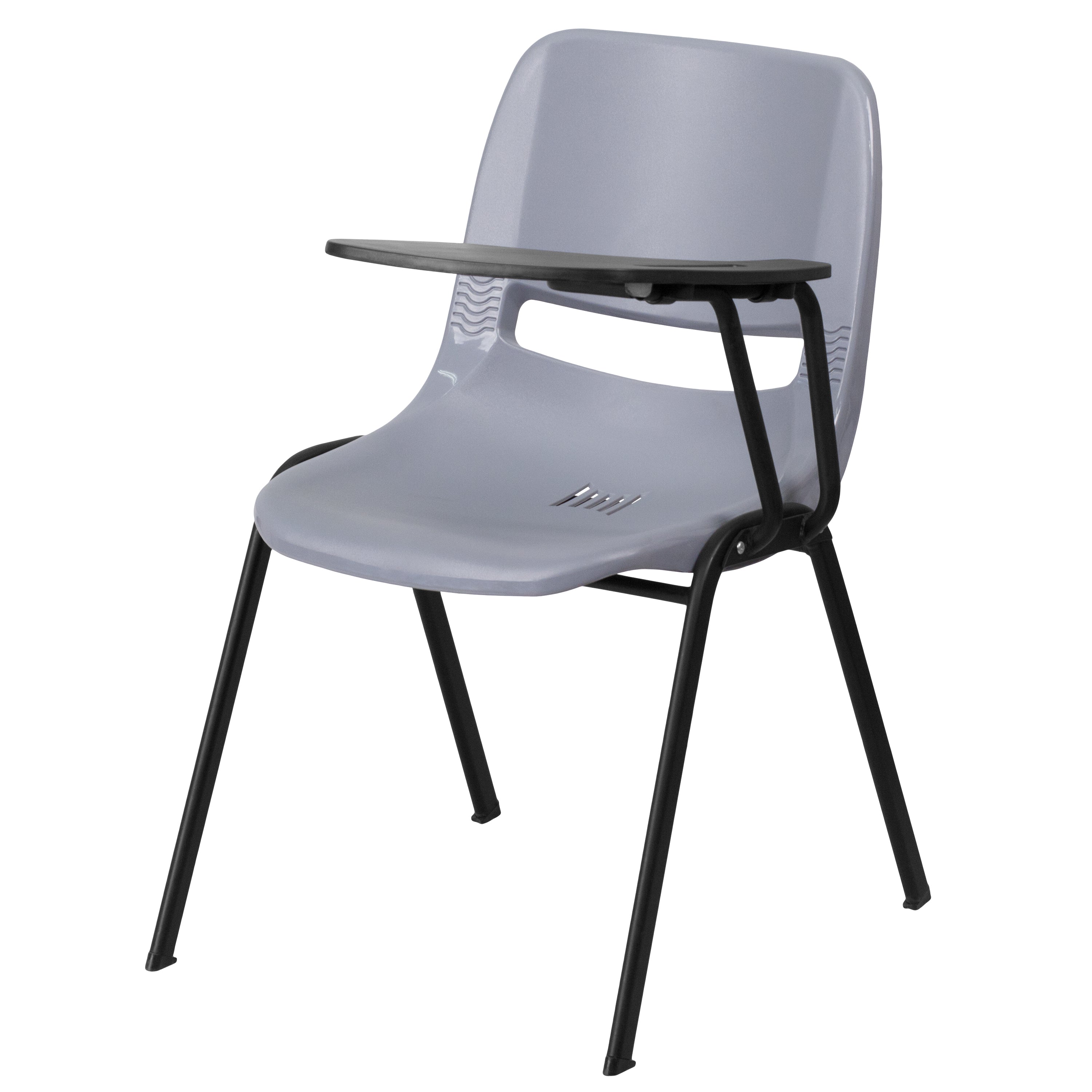 HERCULES Gray Ergonomic Shell Chair with Left Handed Flip-Up Tablet Arm