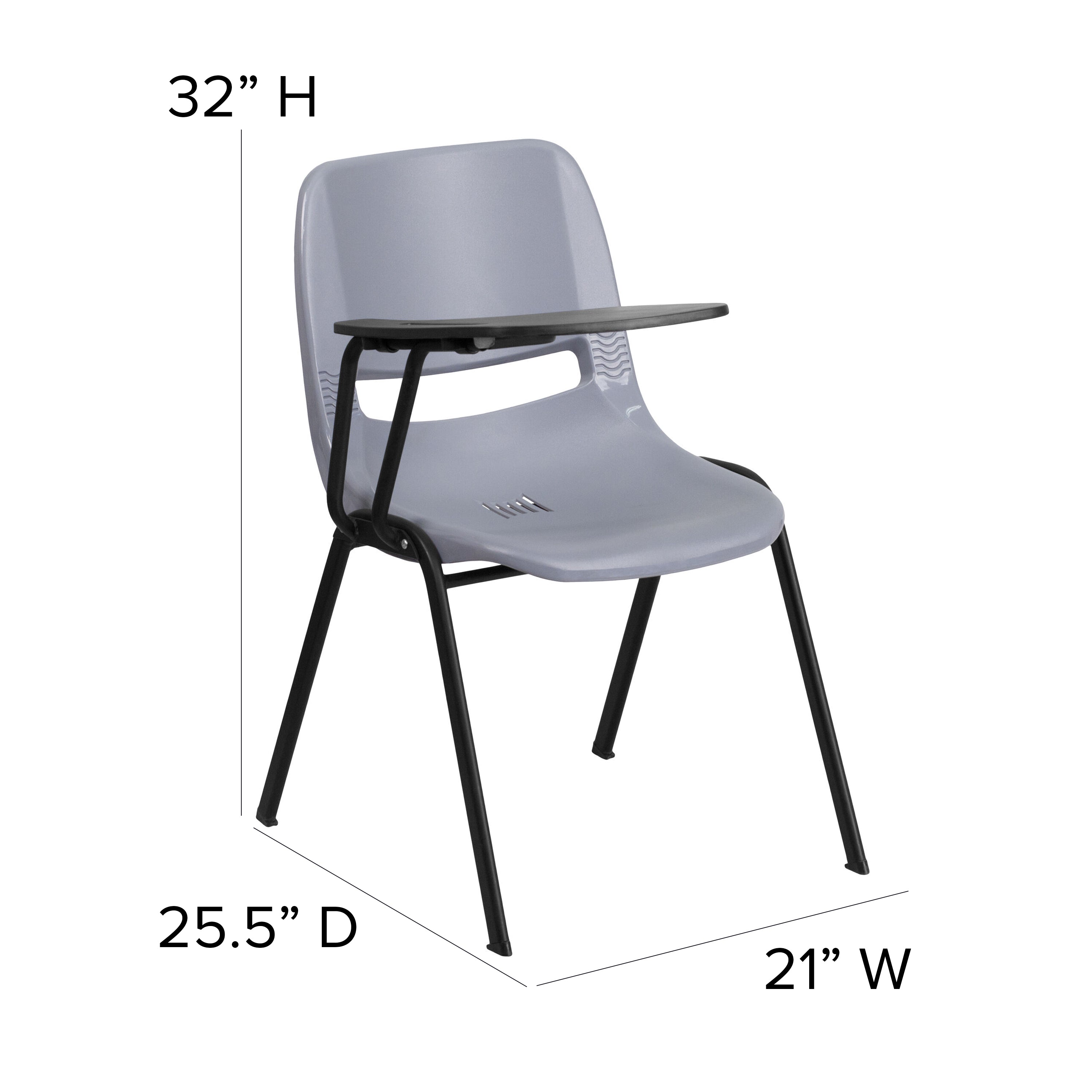 HERCULES Gray Ergonomic Shell Chair with Right Handed Flip-Up Tablet Arm