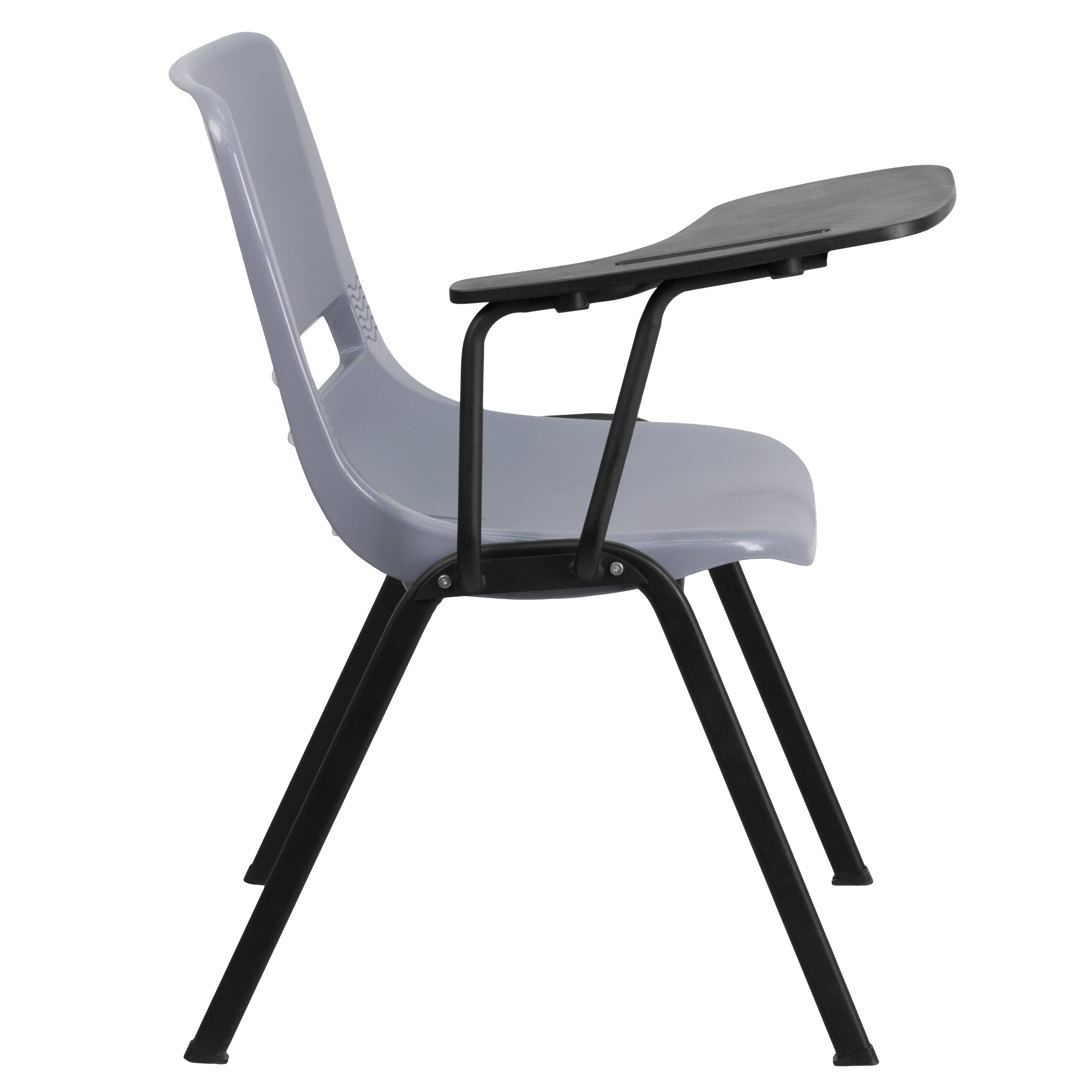HERCULES Gray Ergonomic Shell Chair with Right Handed Flip-Up Tablet Arm
