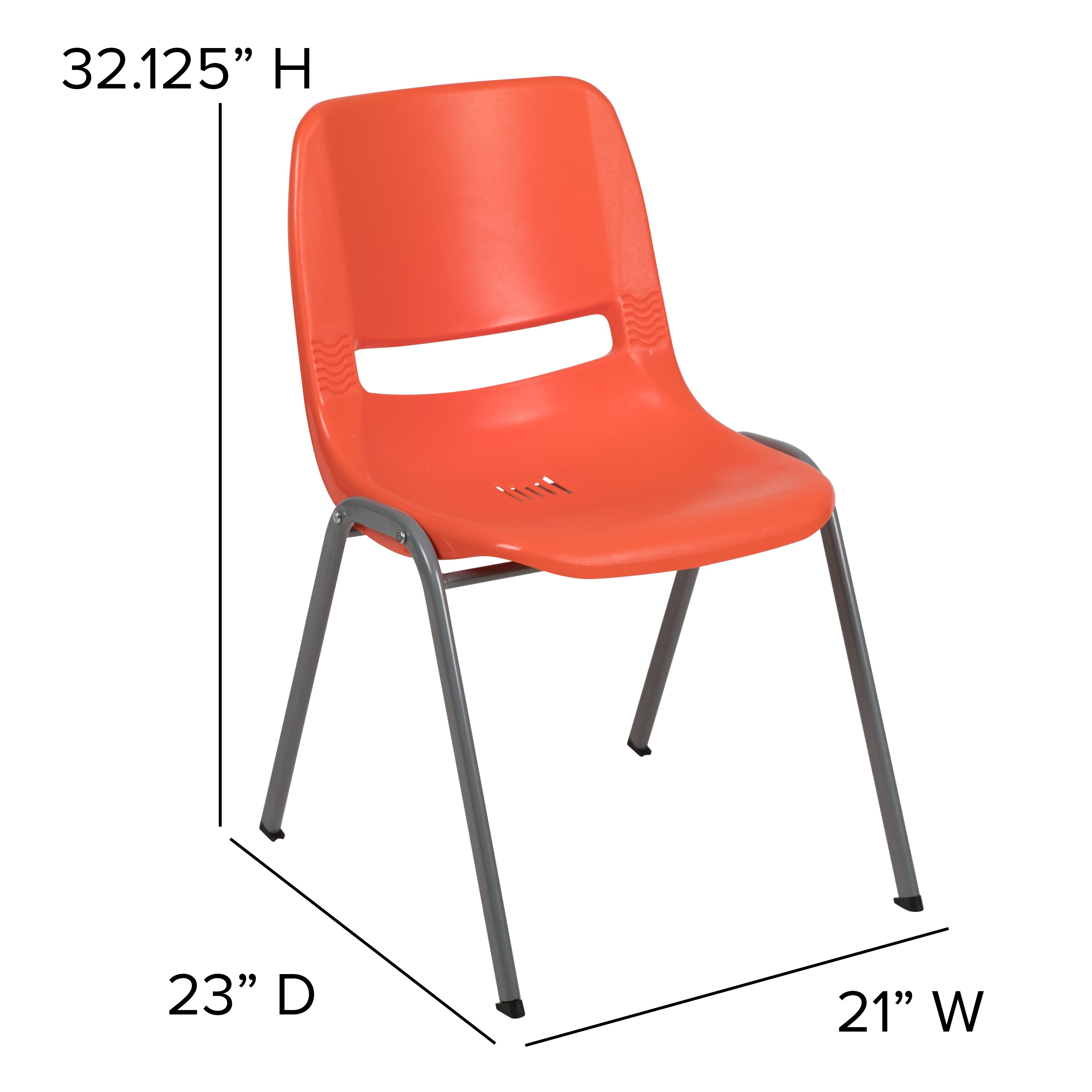 HERCULES Series 880 lb. Capacity Orange Ergonomic Shell Stack Chair with Gray Frame