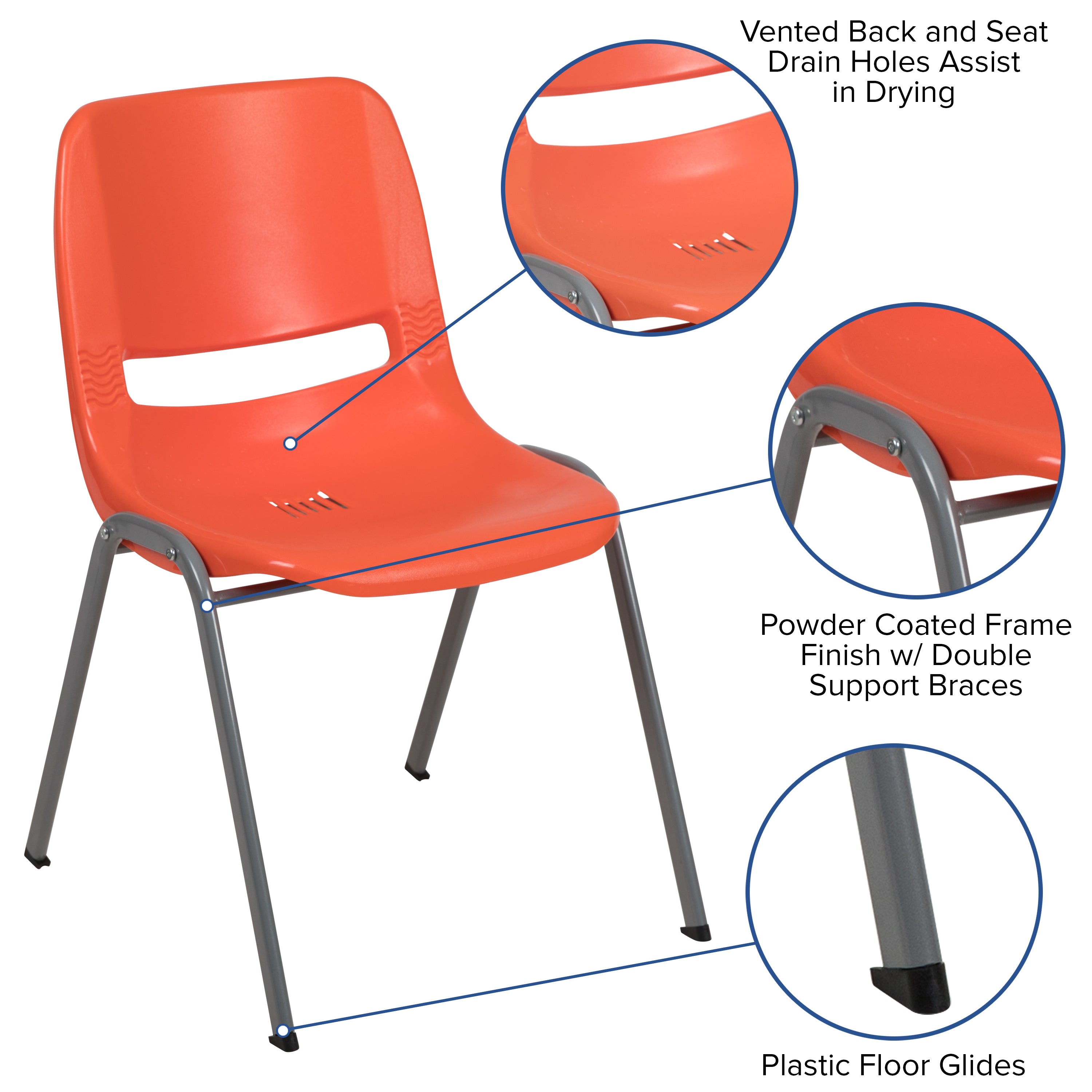 HERCULES Series 880 lb. Capacity Orange Ergonomic Shell Stack Chair with Gray Frame