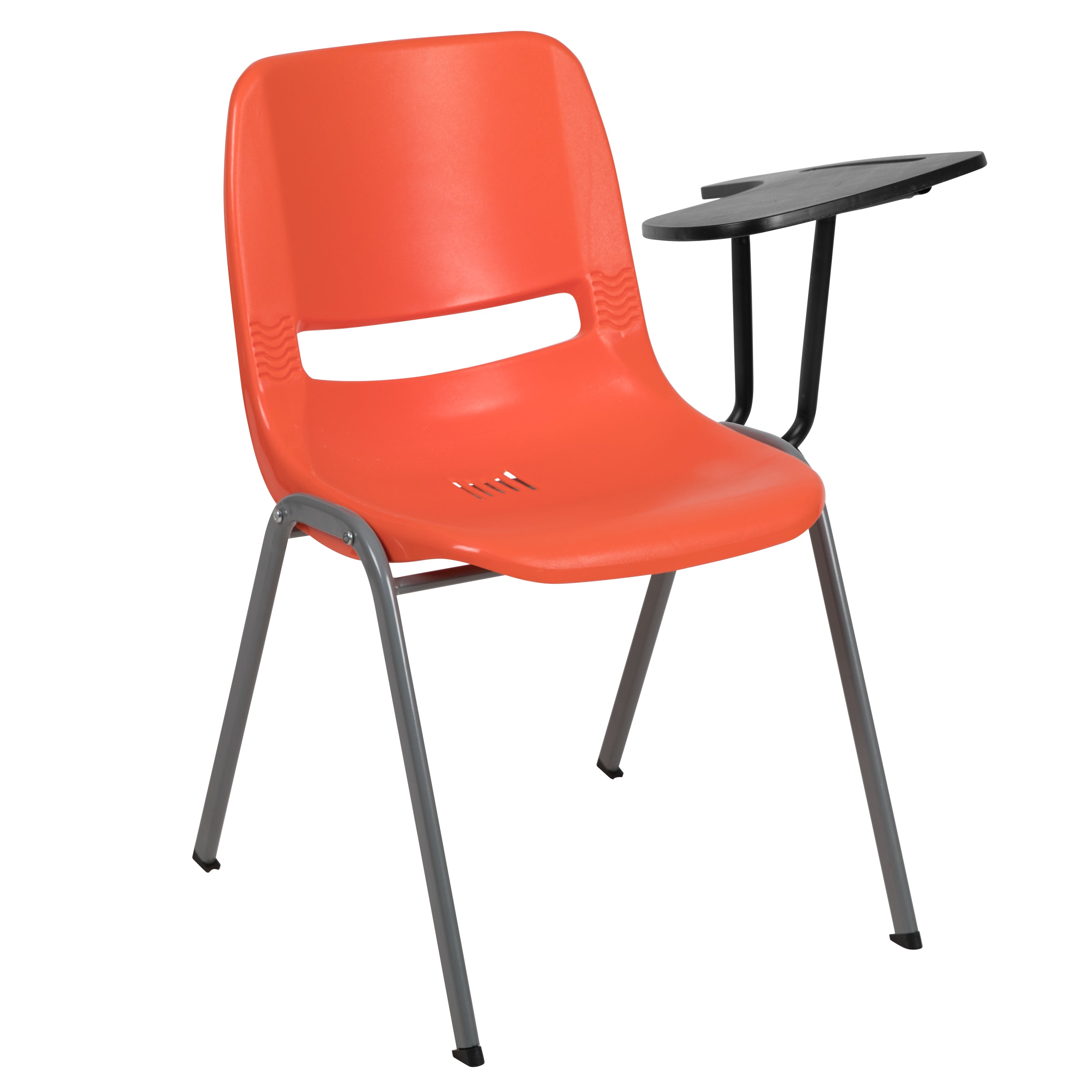 HERCULES Orange Ergonomic Shell Chair with Left Handed Flip-Up Tablet Arm