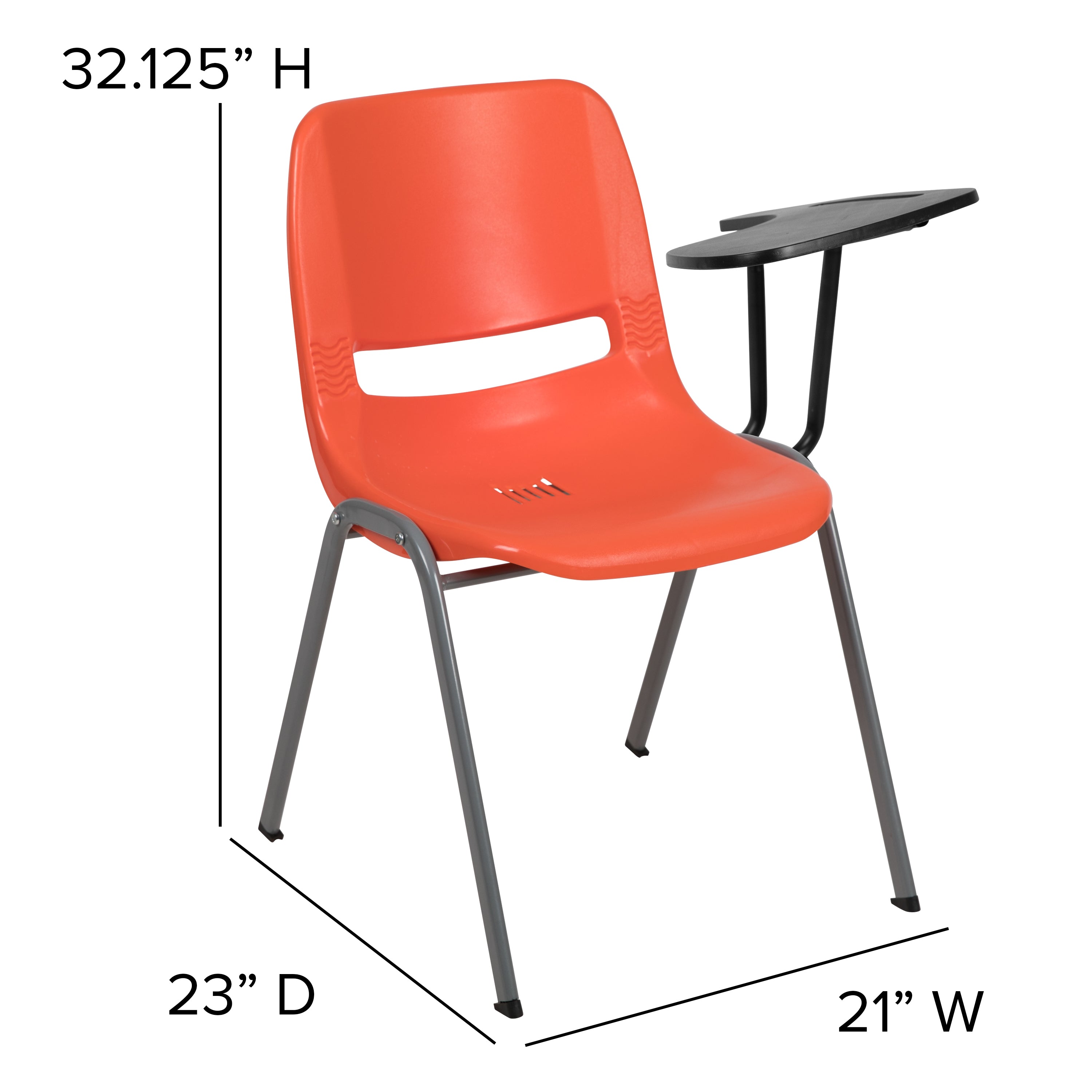 HERCULES Orange Ergonomic Shell Chair with Left Handed Flip-Up Tablet Arm