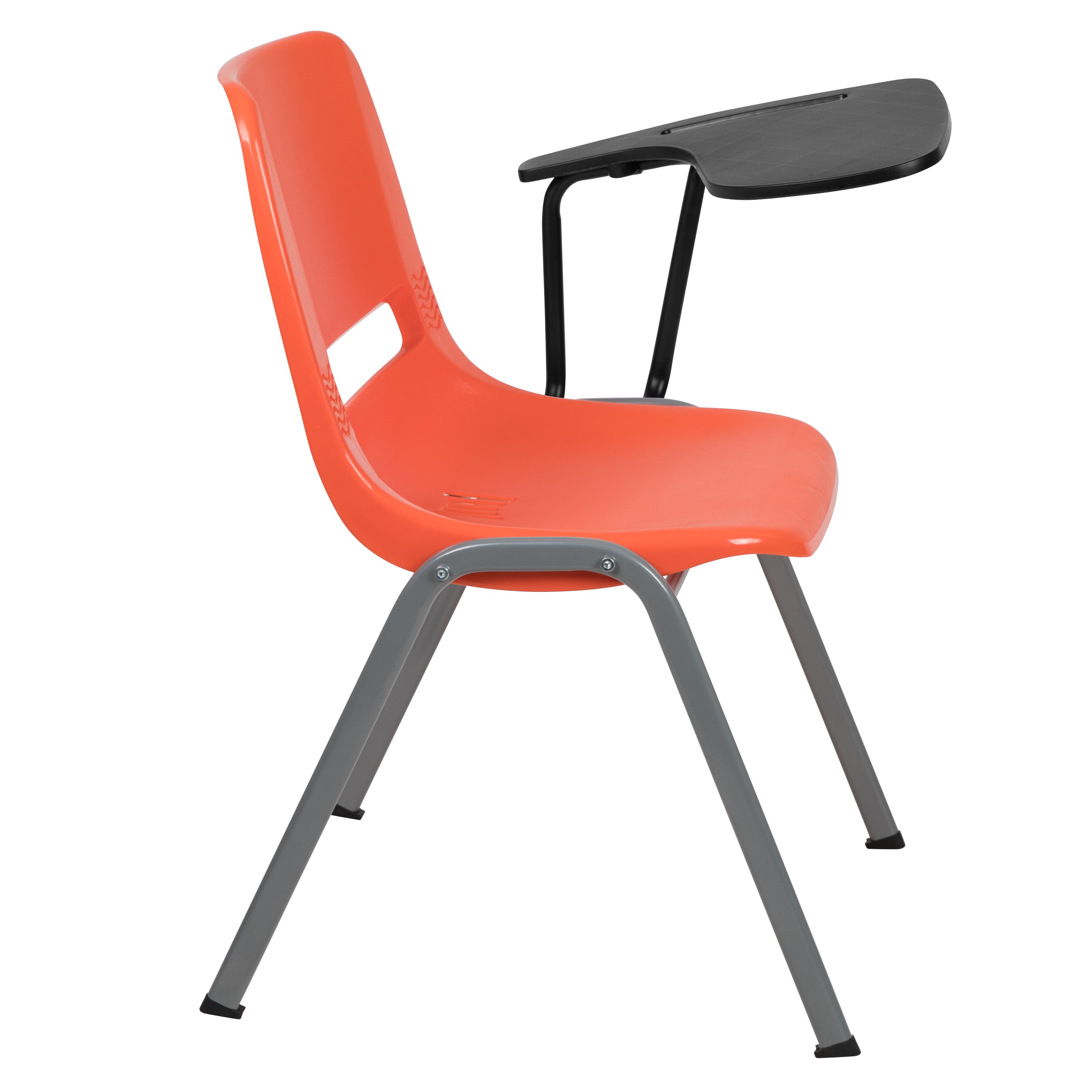 HERCULES Orange Ergonomic Shell Chair with Left Handed Flip-Up Tablet Arm