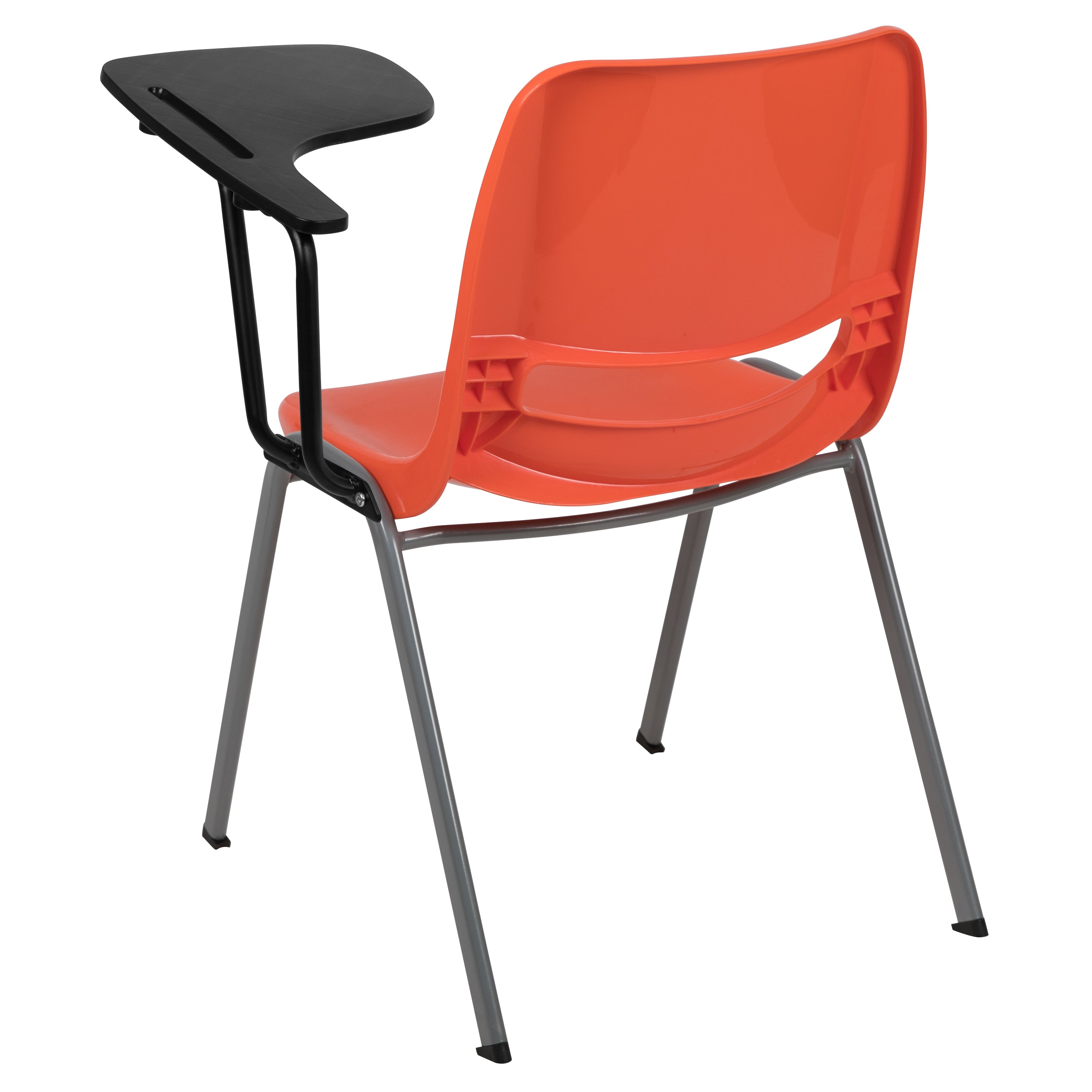 HERCULES Orange Ergonomic Shell Chair with Left Handed Flip-Up Tablet Arm
