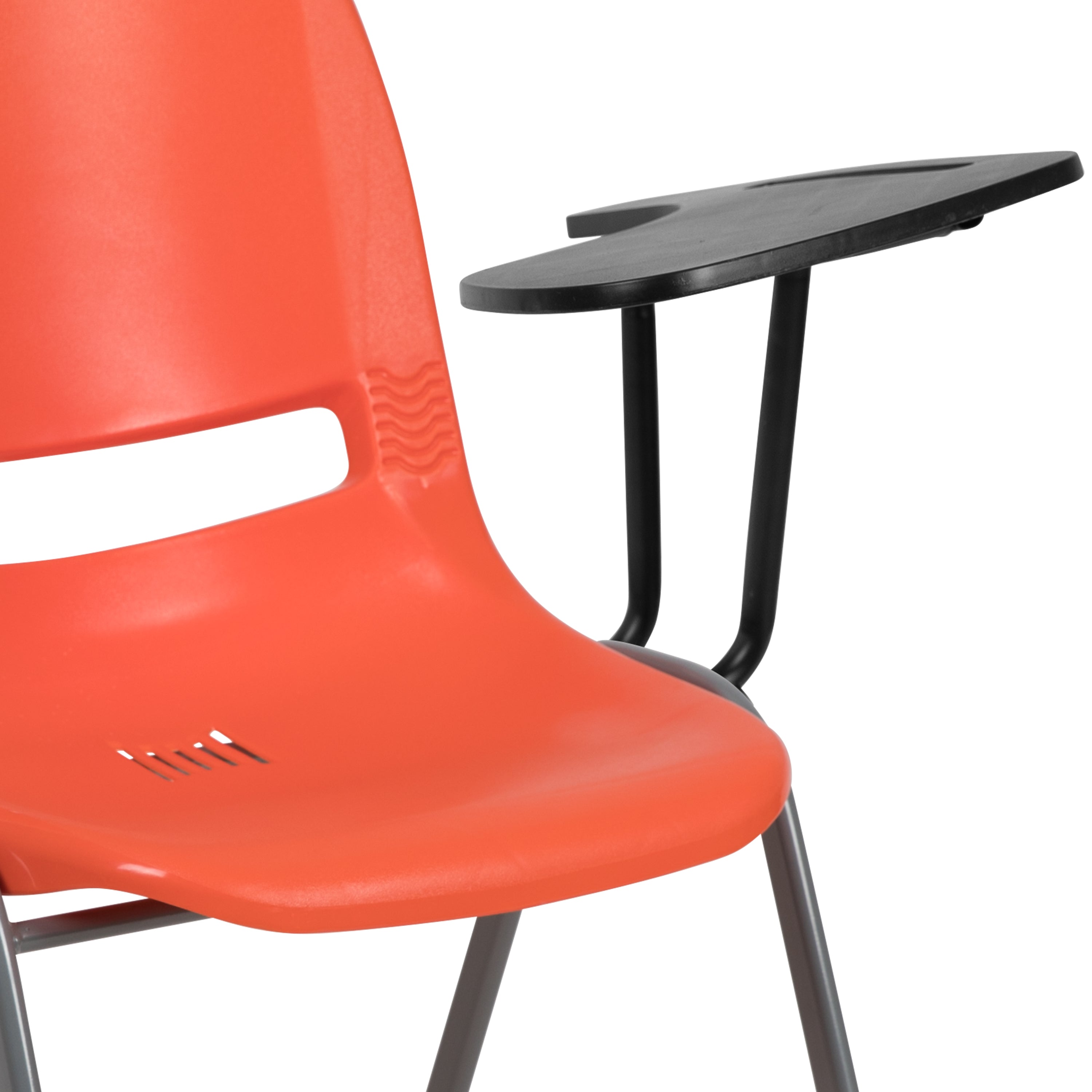 HERCULES Orange Ergonomic Shell Chair with Left Handed Flip-Up Tablet Arm