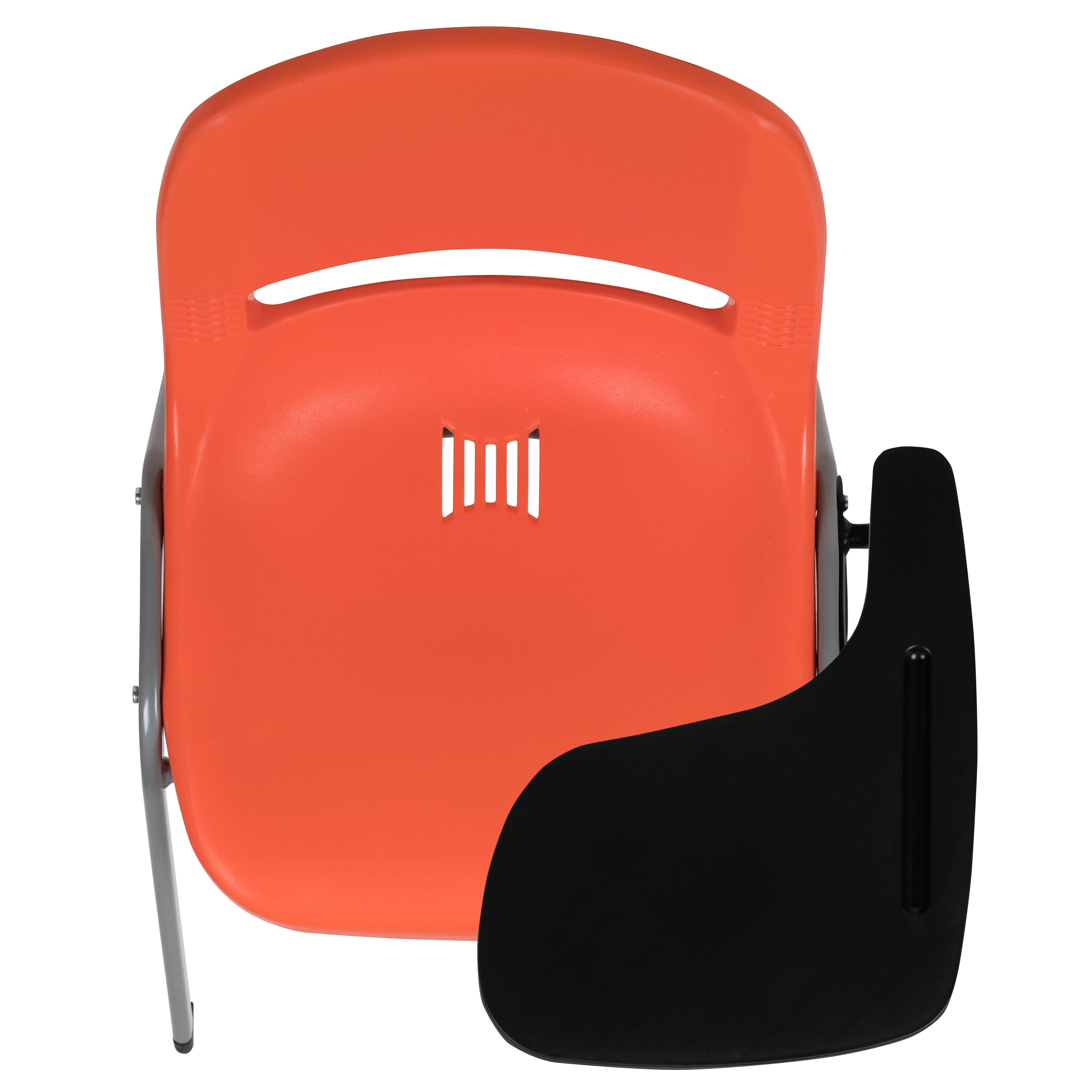 HERCULES Orange Ergonomic Shell Chair with Left Handed Flip-Up Tablet Arm