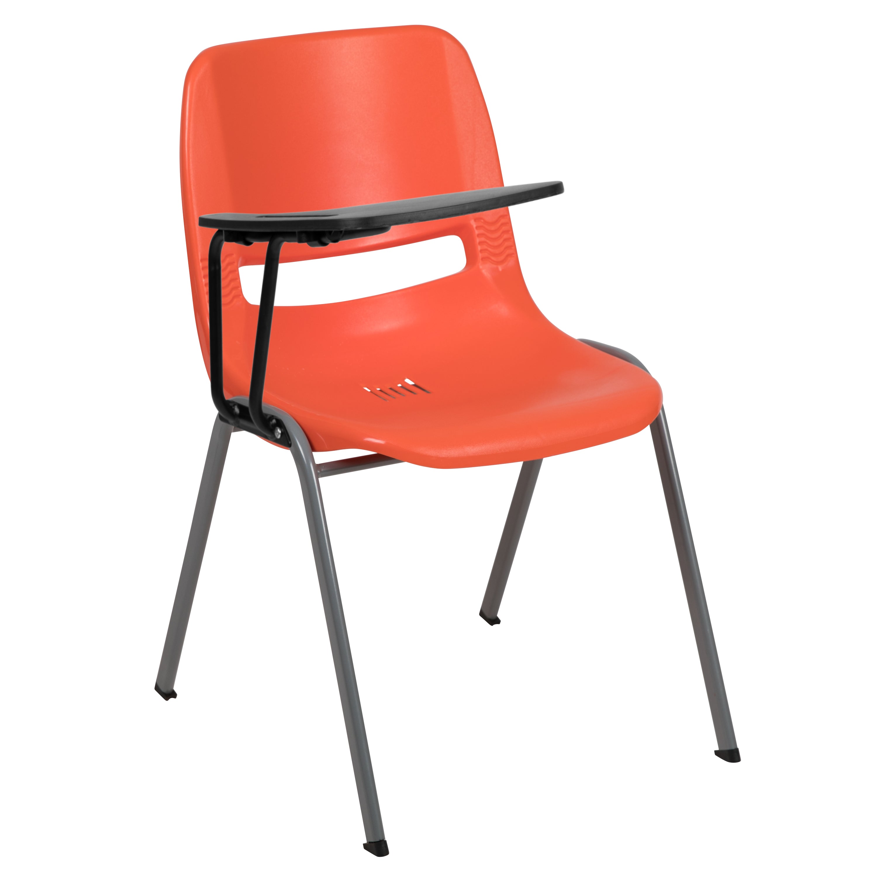 HERCULES Orange Ergonomic Shell Chair with Right Handed Flip-Up Tablet Arm