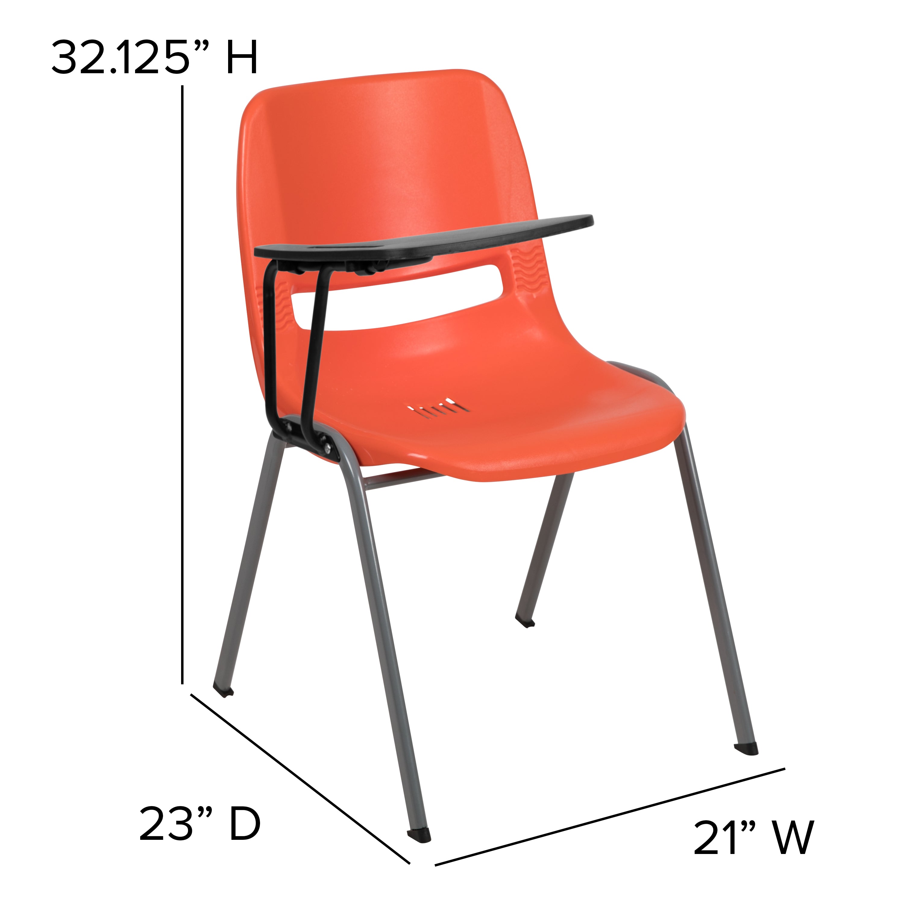 HERCULES Orange Ergonomic Shell Chair with Right Handed Flip-Up Tablet Arm