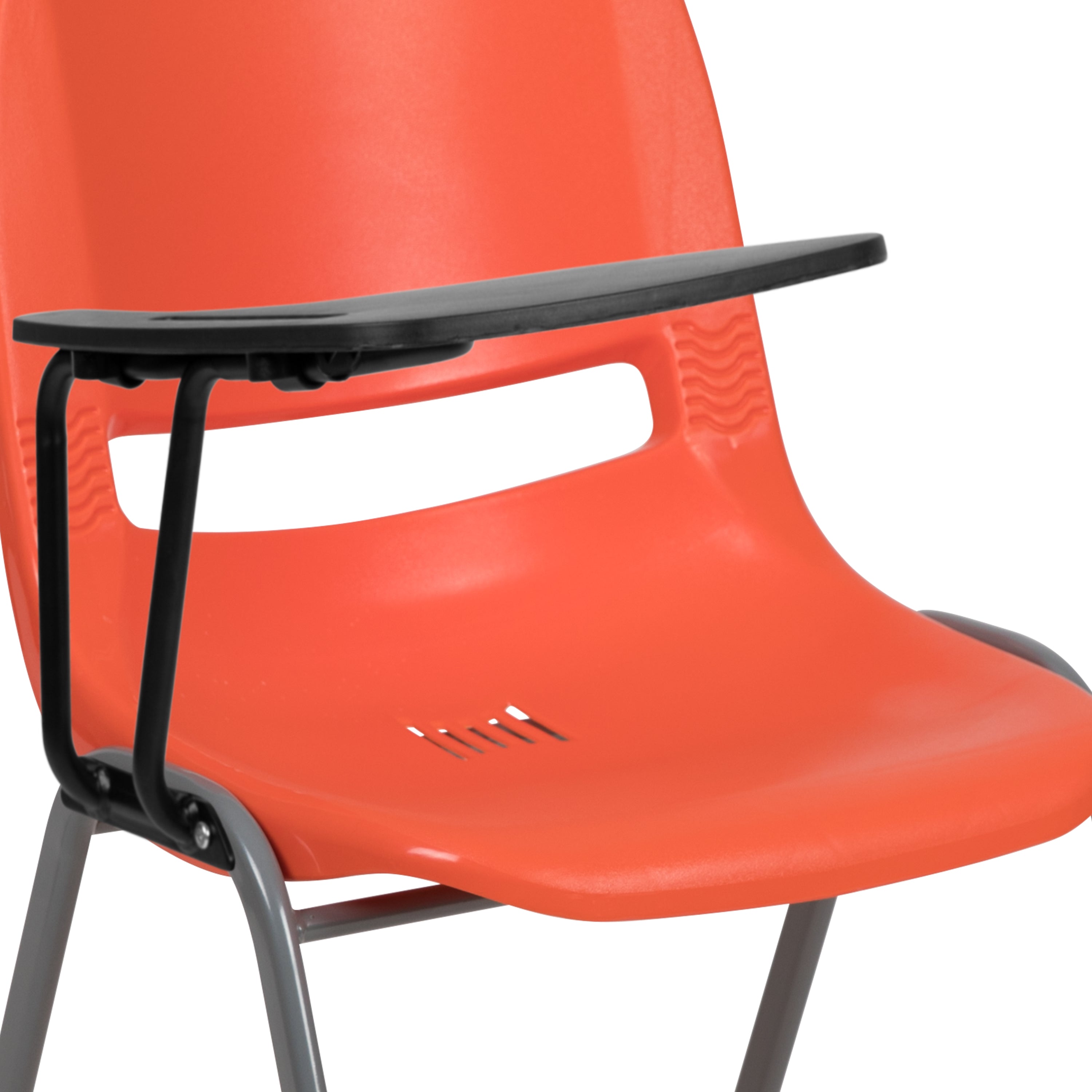 HERCULES Orange Ergonomic Shell Chair with Right Handed Flip-Up Tablet Arm