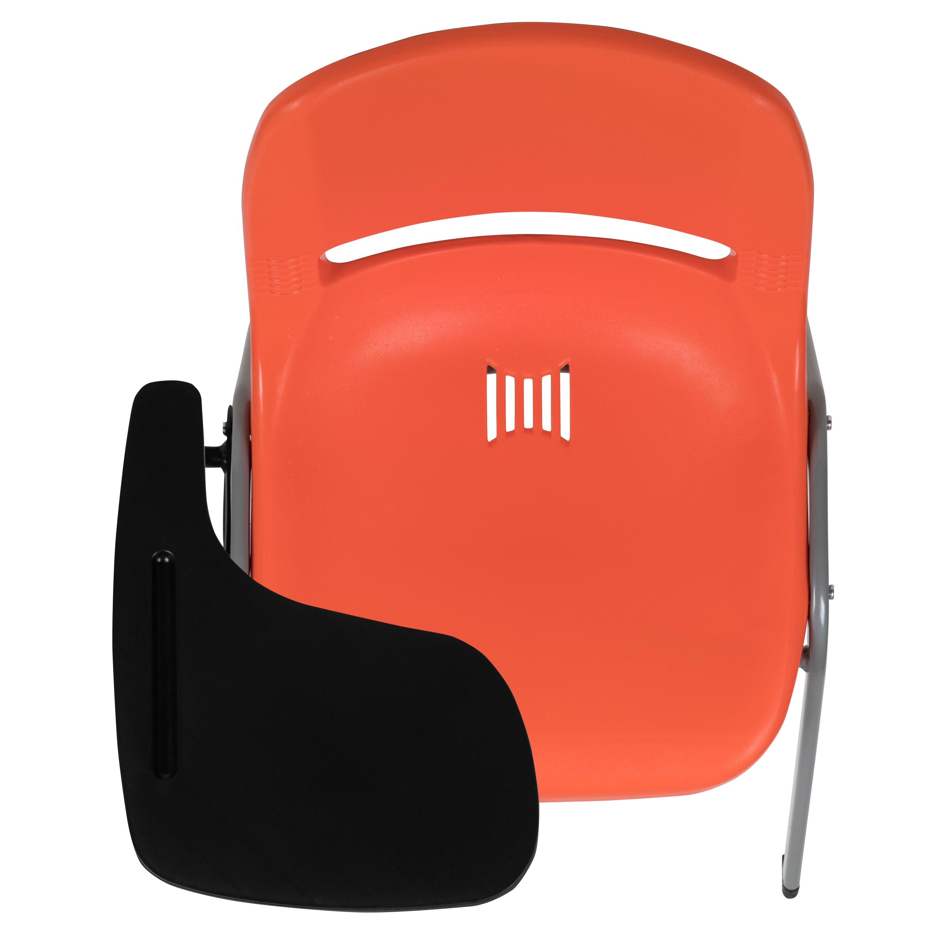 HERCULES Orange Ergonomic Shell Chair with Right Handed Flip-Up Tablet Arm
