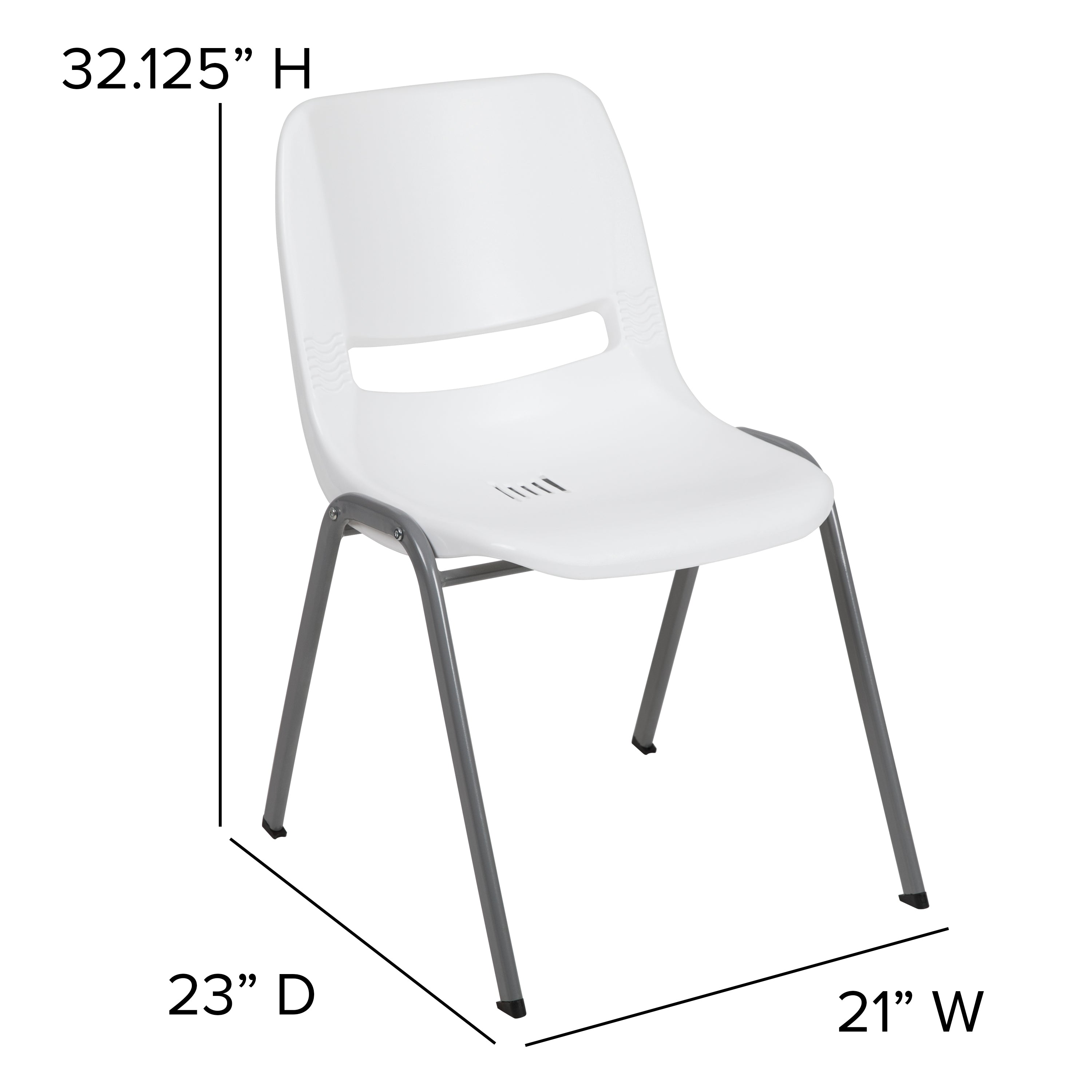 HERCULES Series 880 lb. Capacity White Ergonomic Shell Stack Chair with Gray Frame