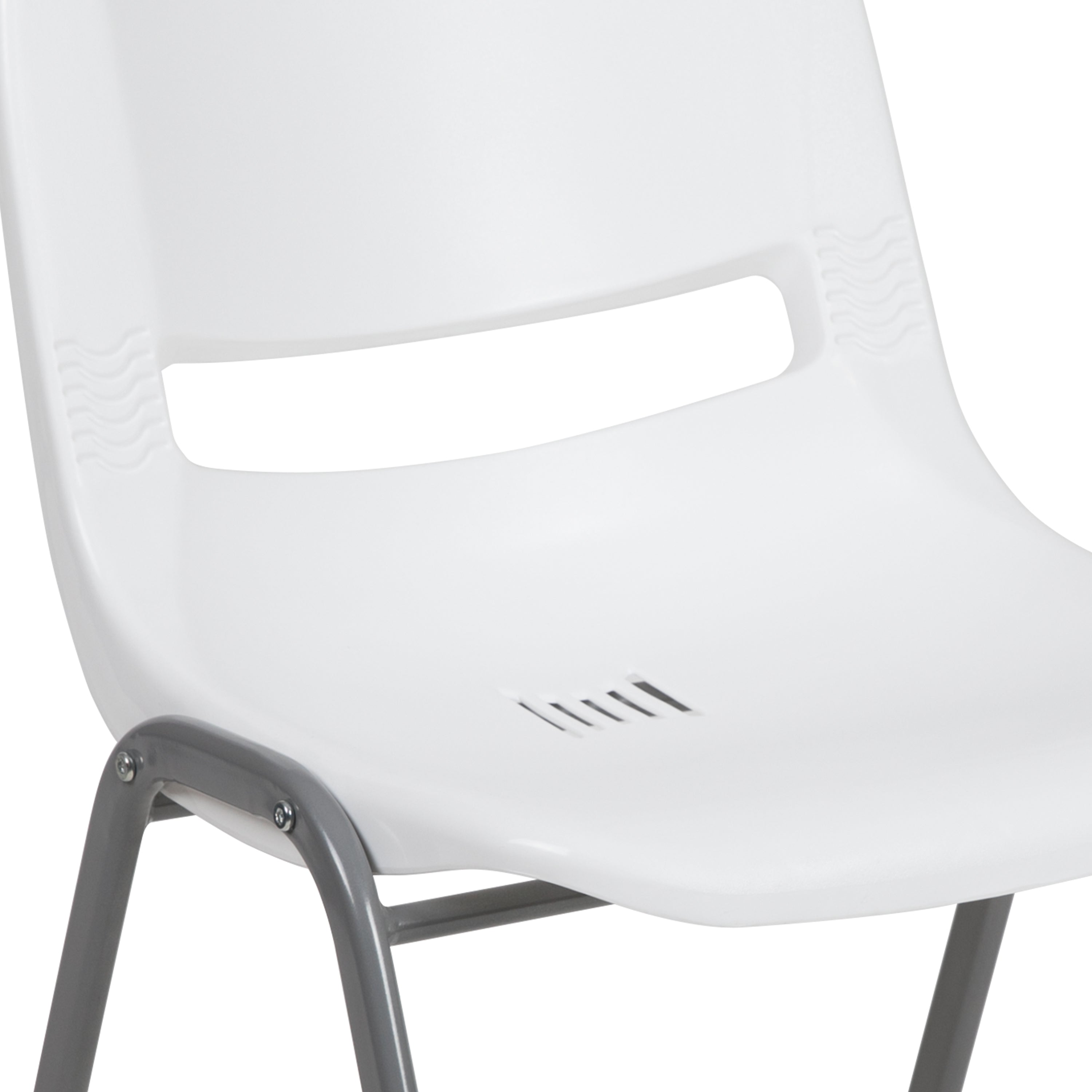 HERCULES Series 880 lb. Capacity White Ergonomic Shell Stack Chair with Gray Frame