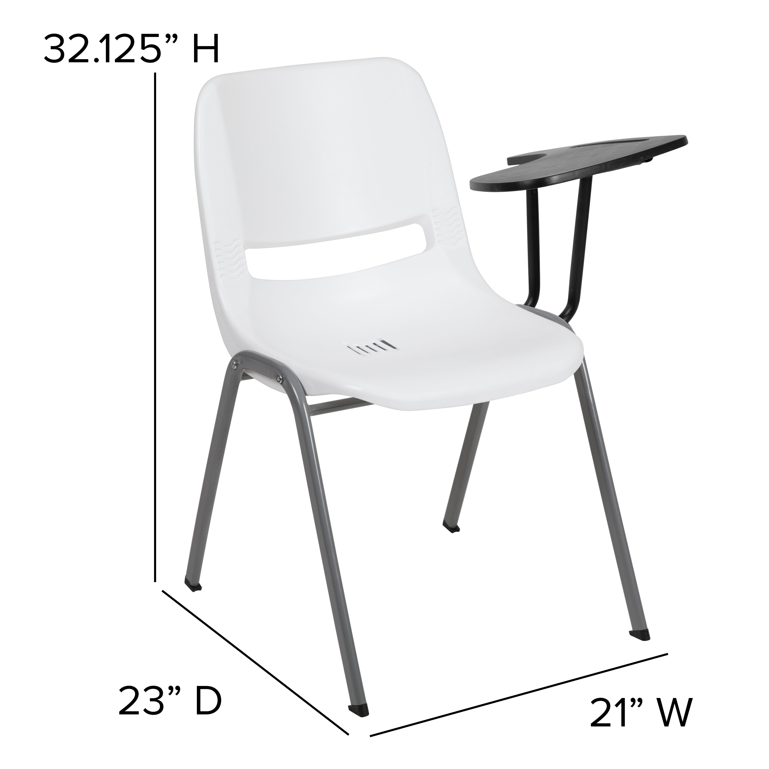 HERCULES White Ergonomic Shell Chair with Left Handed Flip-Up Tablet Arm