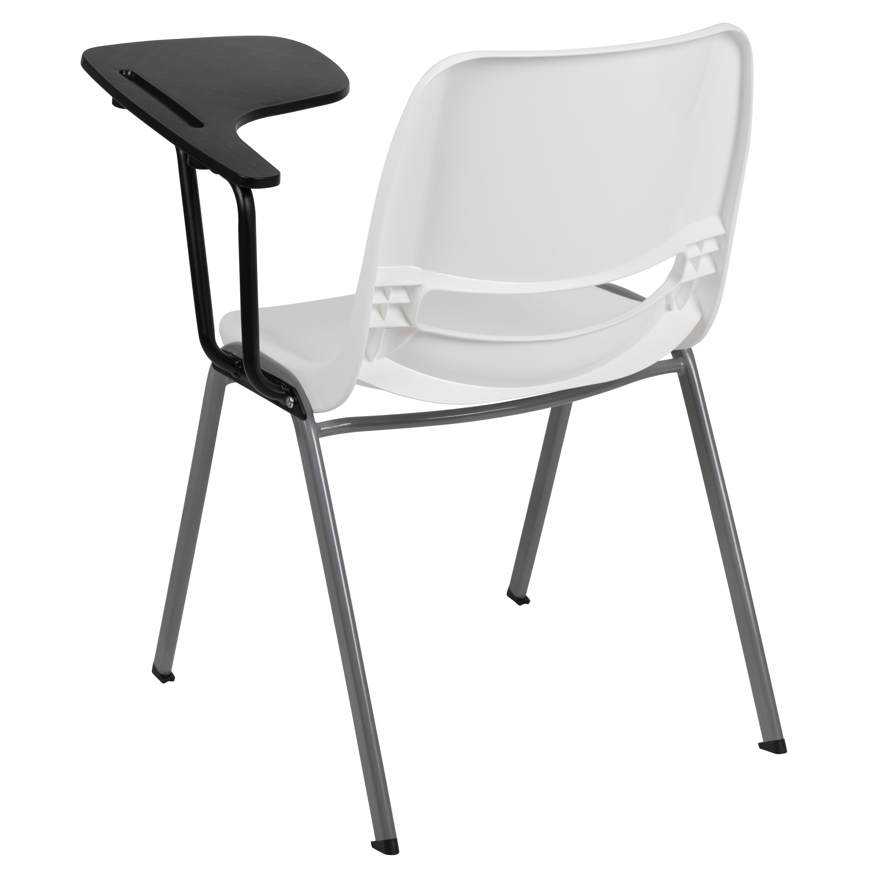 HERCULES White Ergonomic Shell Chair with Left Handed Flip-Up Tablet Arm