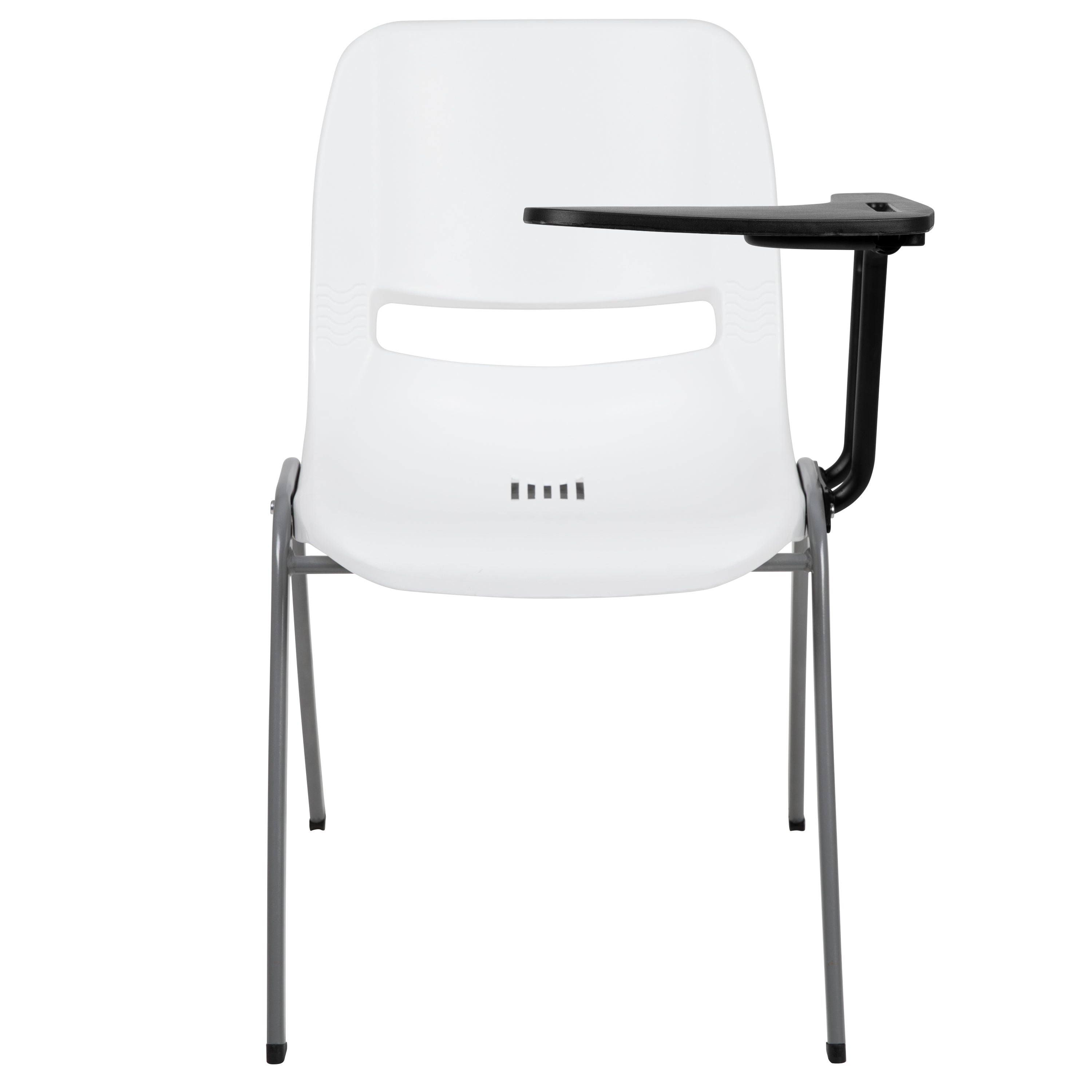 HERCULES White Ergonomic Shell Chair with Left Handed Flip-Up Tablet Arm