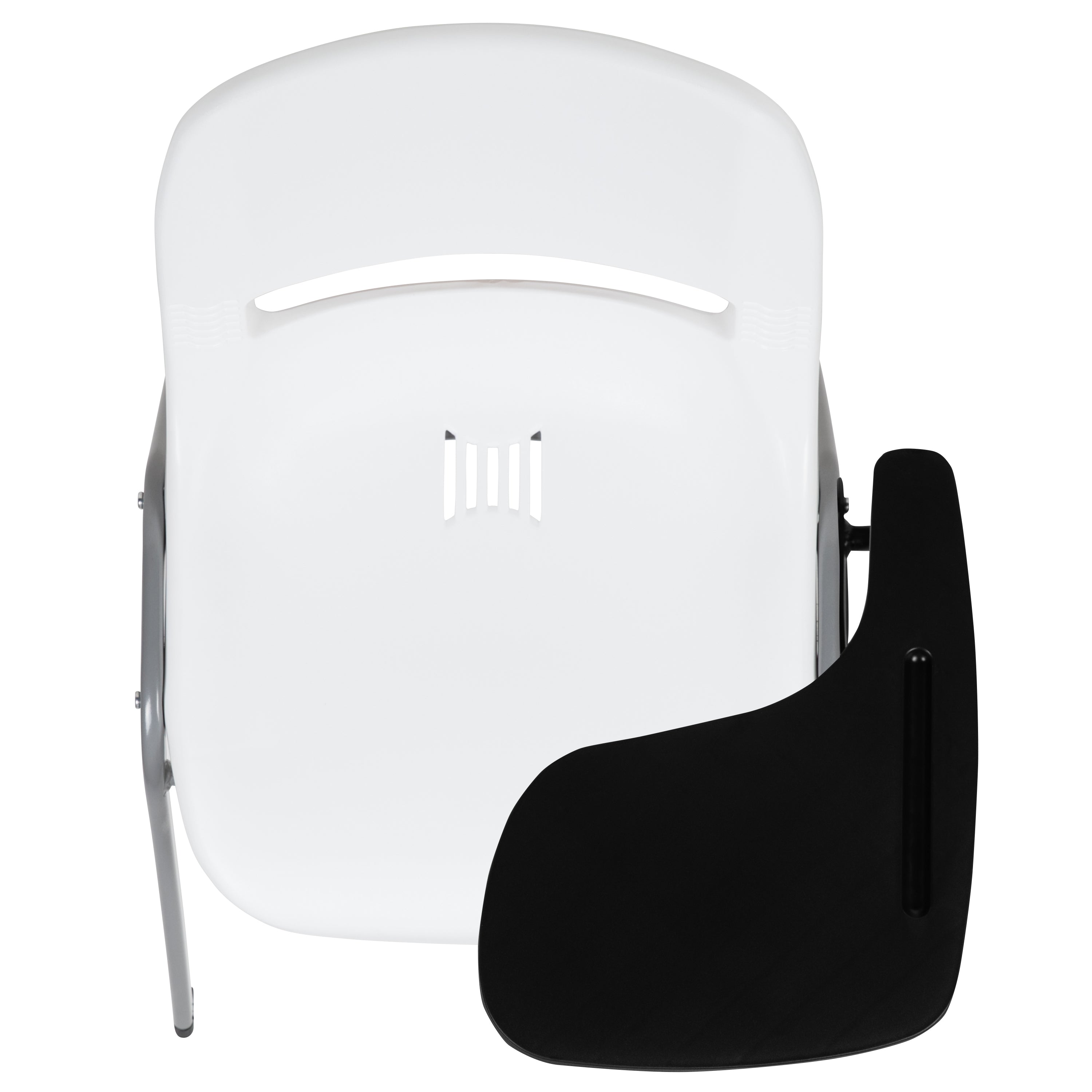 HERCULES White Ergonomic Shell Chair with Left Handed Flip-Up Tablet Arm