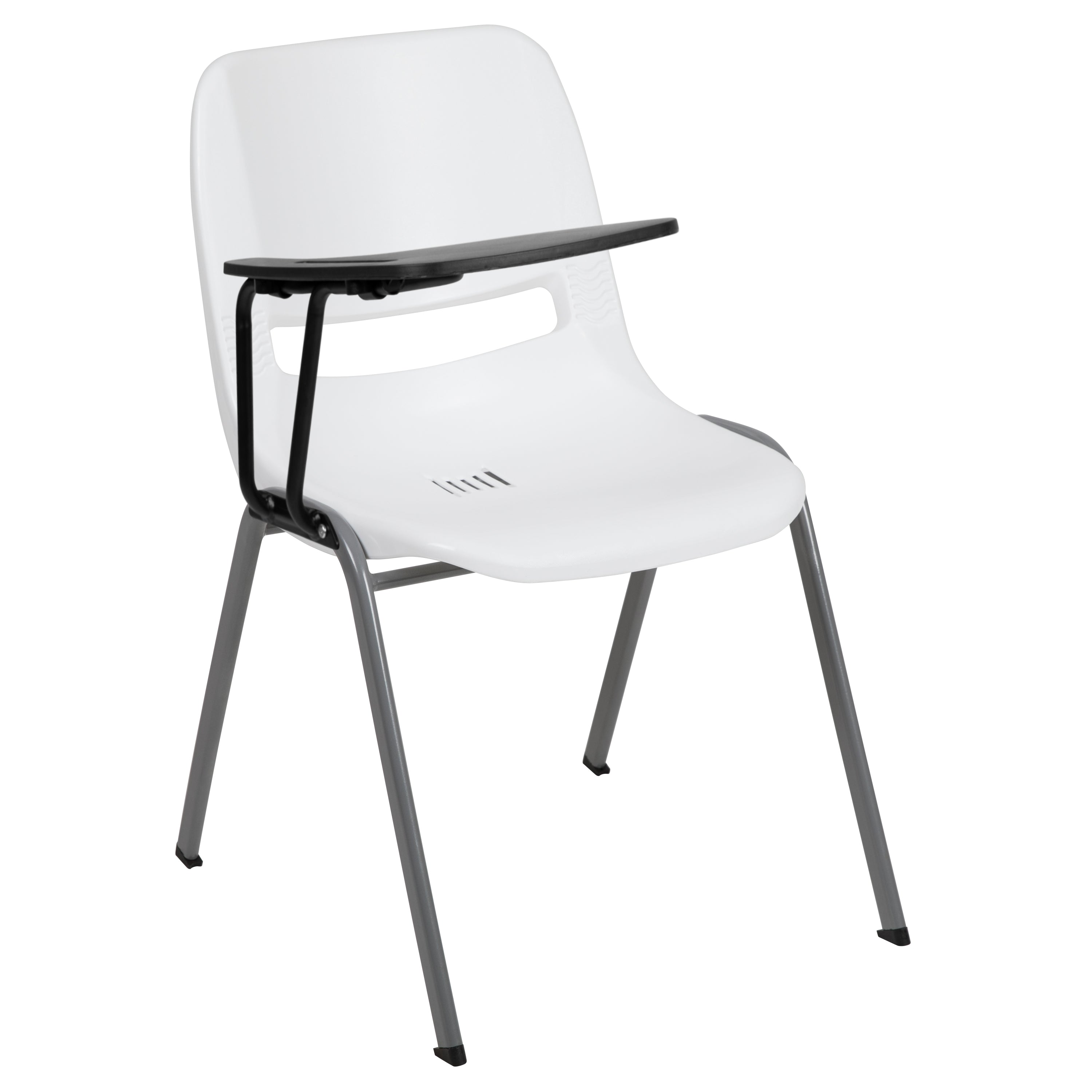 HERCULES White Ergonomic Shell Chair with Right Handed Flip-Up Tablet Arm