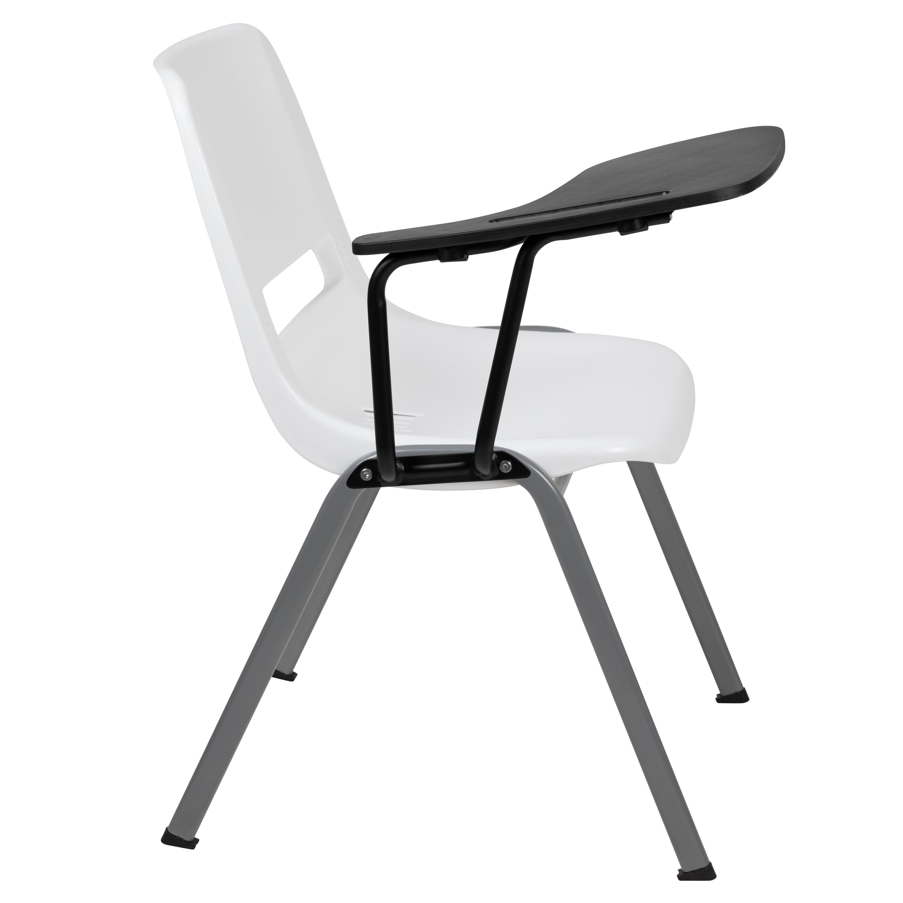 HERCULES White Ergonomic Shell Chair with Right Handed Flip-Up Tablet Arm