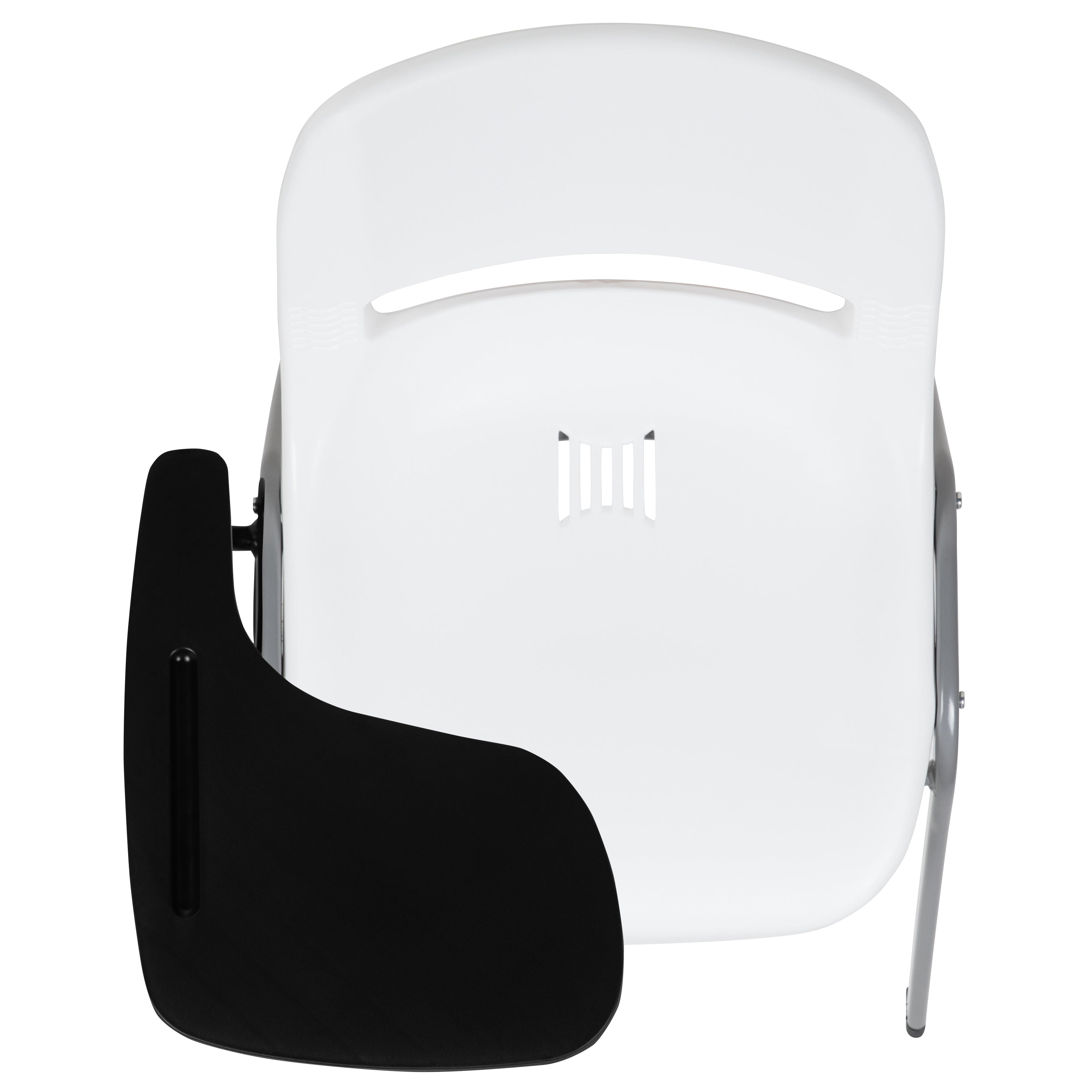 HERCULES White Ergonomic Shell Chair with Right Handed Flip-Up Tablet Arm
