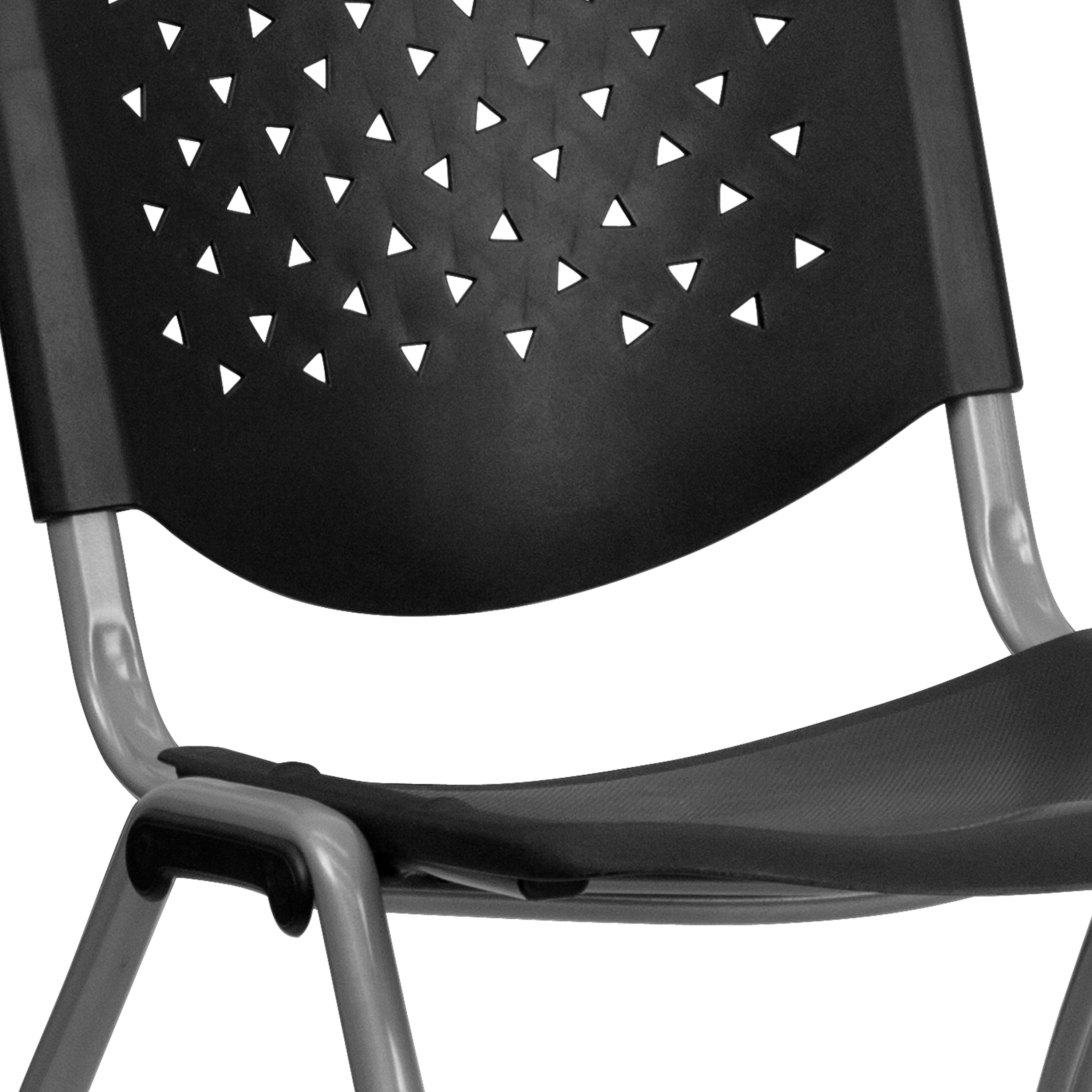 HERCULES Series 880 lb. Capacity Black Plastic Stack Chair with Titanium Gray Powder Coated Frame