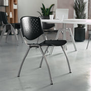 HERCULES Series 880 lb. Capacity Black Plastic Stack Chair with Titanium Gray Powder Coated Frame