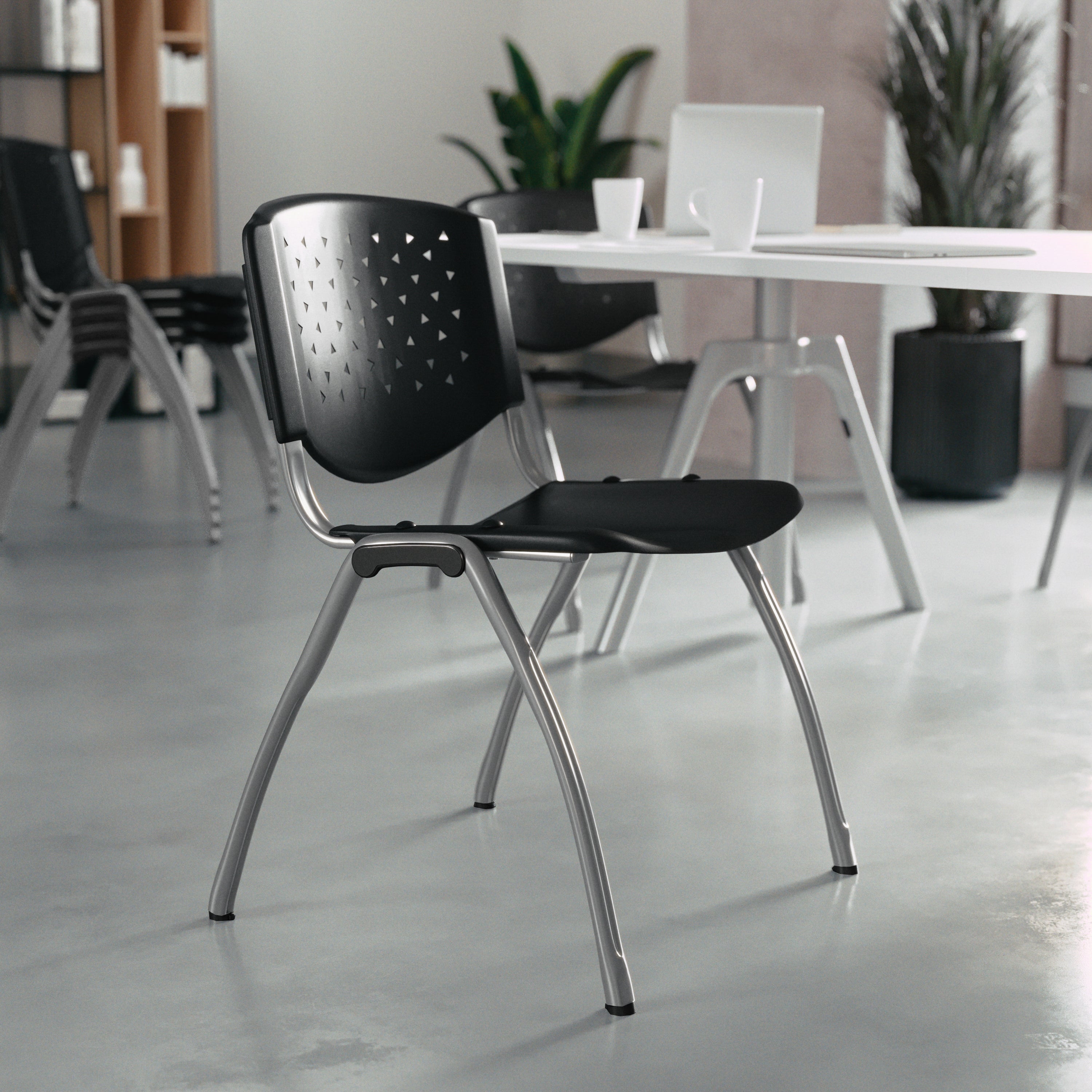 HERCULES Series 880 lb. Capacity Black Plastic Stack Chair with Titanium Gray Powder Coated Frame