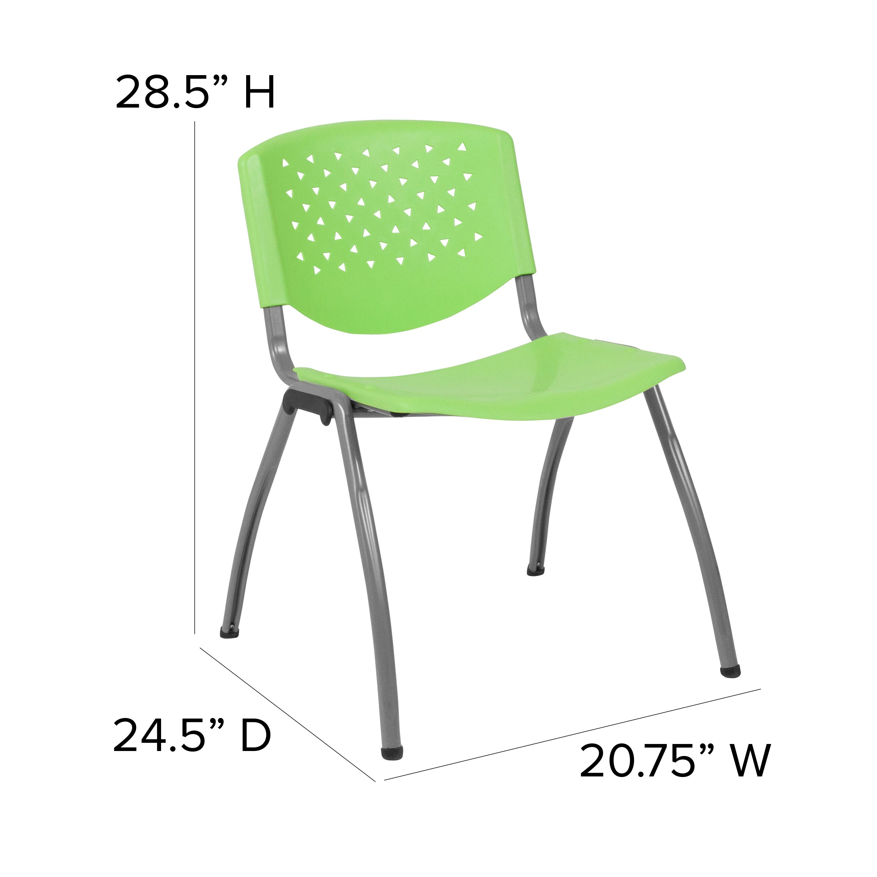 HERCULES Series 880 lb. Capacity Green Plastic Stack Chair with Titanium Gray Powder Coated Frame