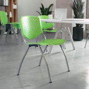HERCULES Series 880 lb. Capacity Green Plastic Stack Chair with Titanium Gray Powder Coated Frame