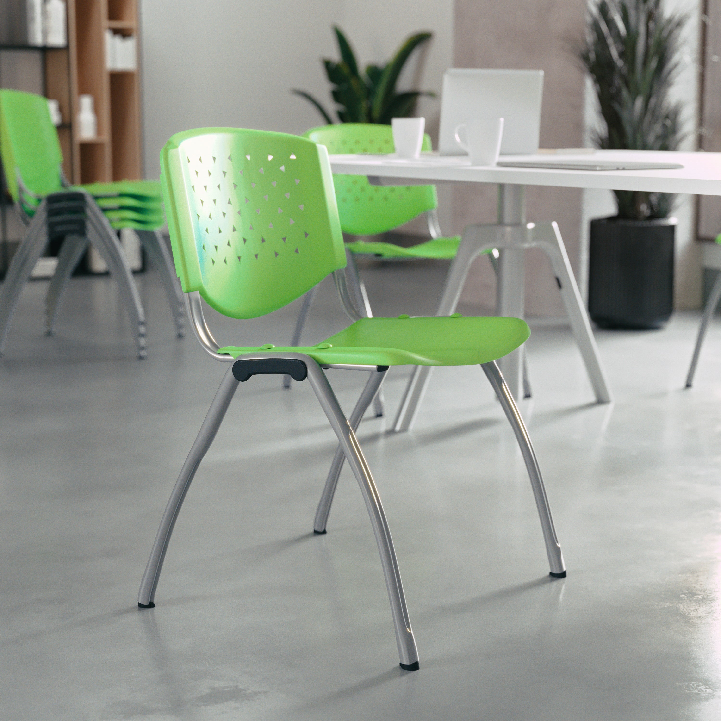 HERCULES Series 880 lb. Capacity Green Plastic Stack Chair with Titanium Gray Powder Coated Frame