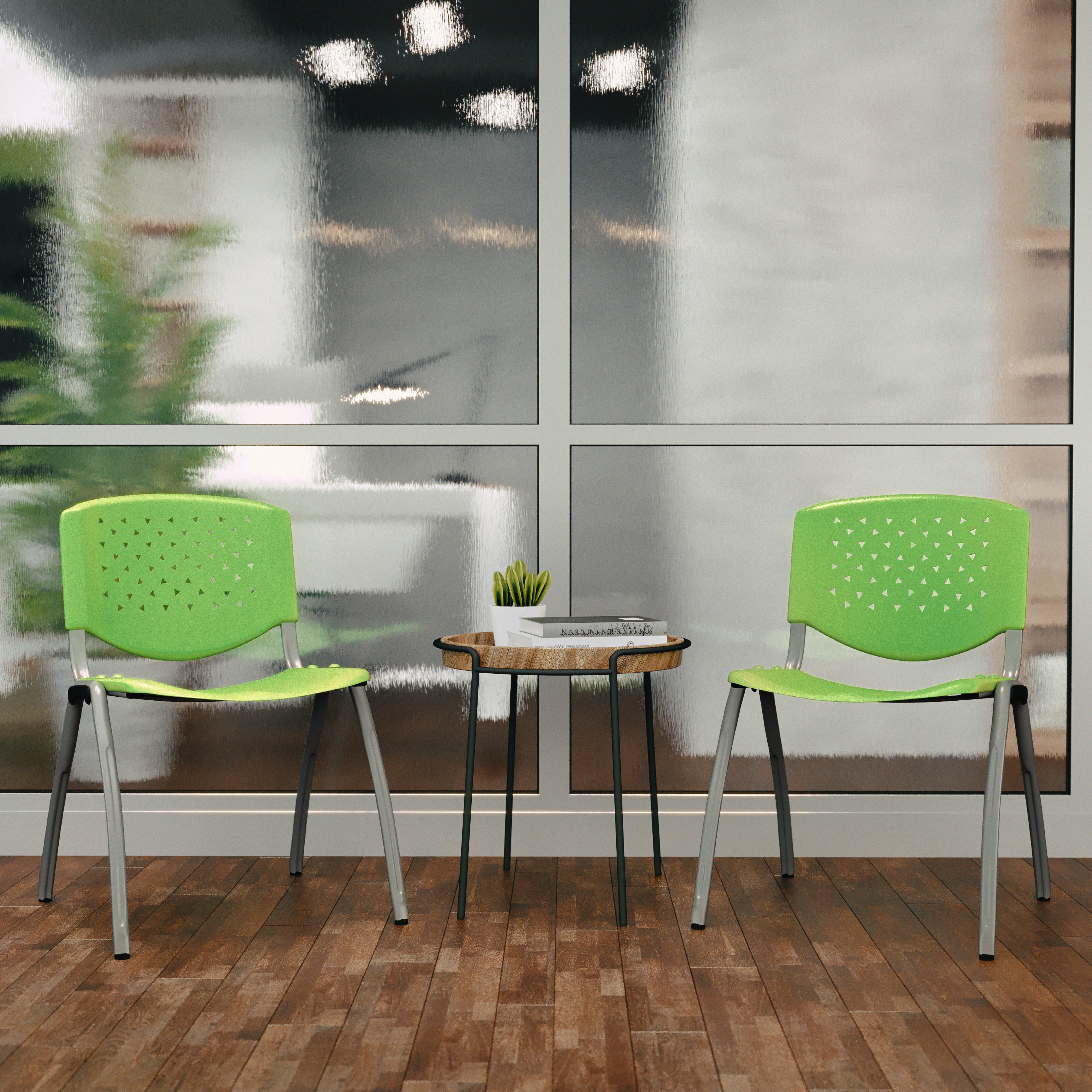 HERCULES Series 880 lb. Capacity Green Plastic Stack Chair with Titanium Gray Powder Coated Frame
