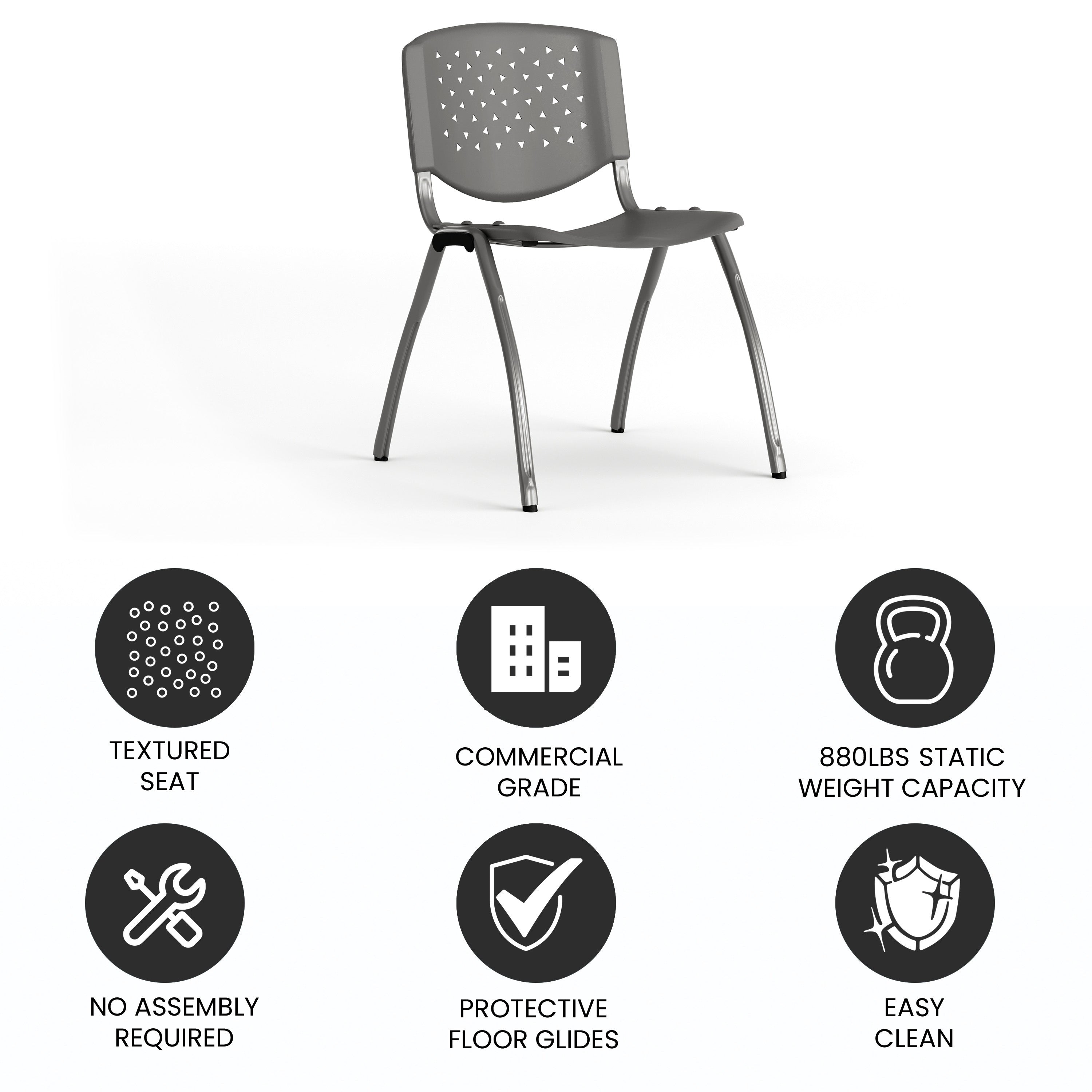 HERCULES Series 880 lb. Capacity Gray Plastic Stack Chair with Titanium Gray Powder Coated Frame