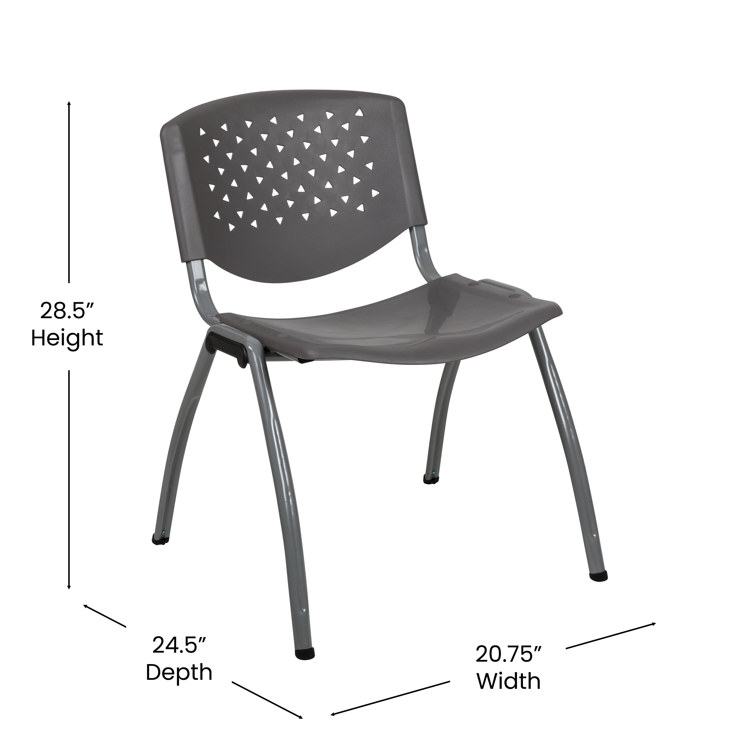 HERCULES Series 880 lb. Capacity Gray Plastic Stack Chair with Titanium Gray Powder Coated Frame