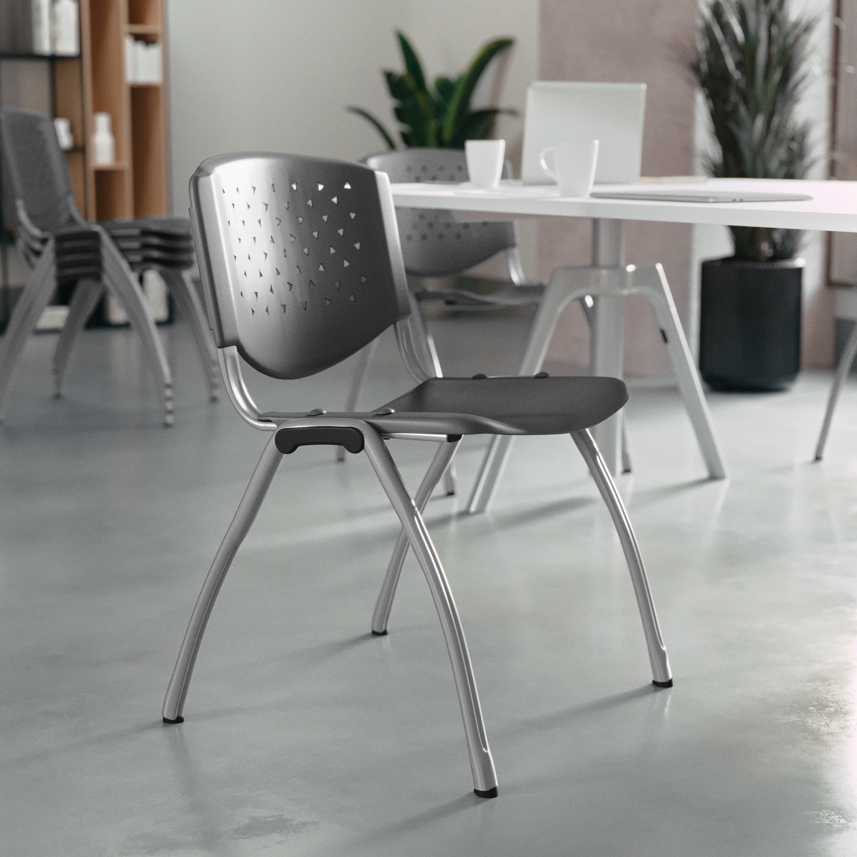 HERCULES Series 880 lb. Capacity Gray Plastic Stack Chair with Titanium Gray Powder Coated Frame