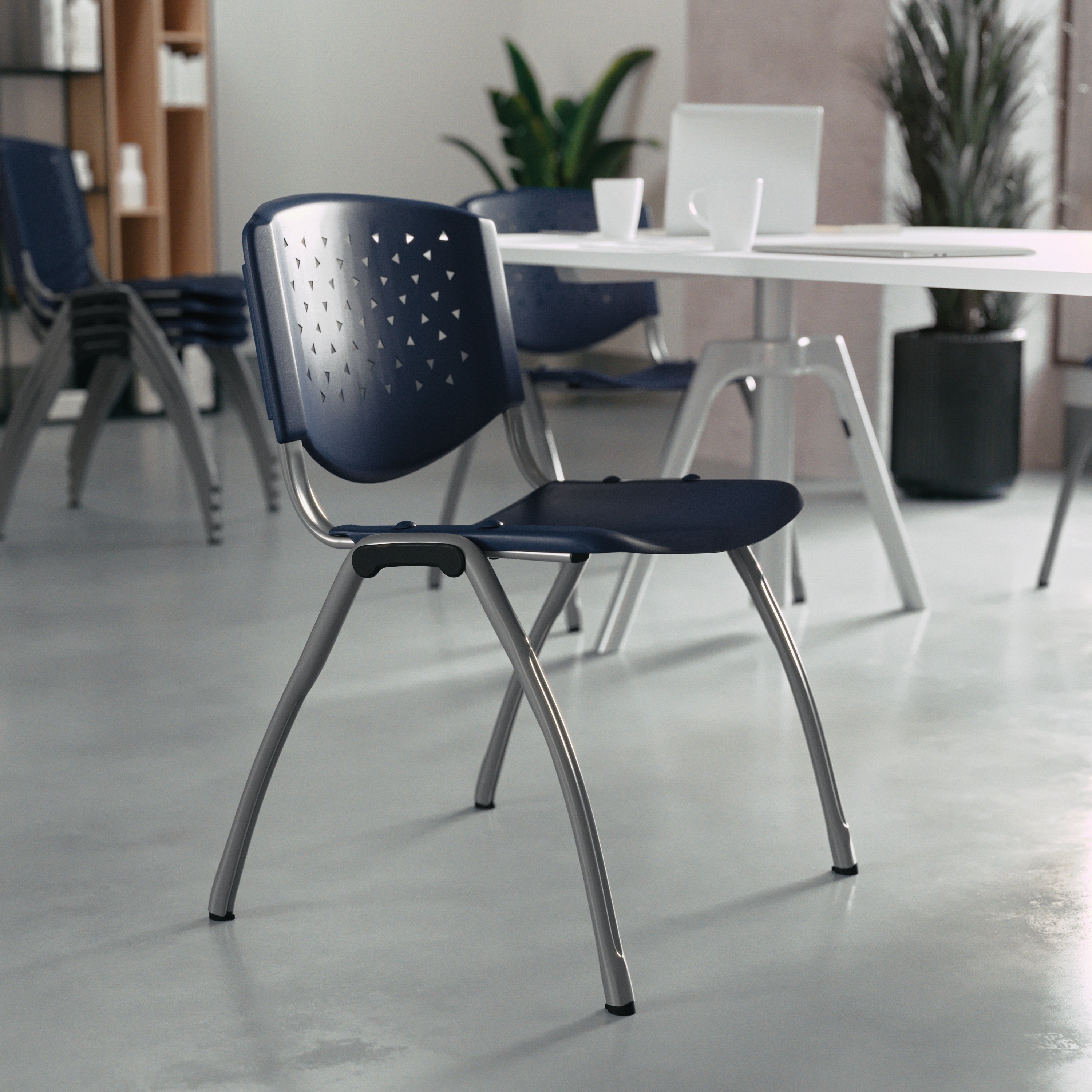 HERCULES Series 880 lb. Capacity Navy Plastic Stack Chair with Titanium Gray Powder Coated Frame