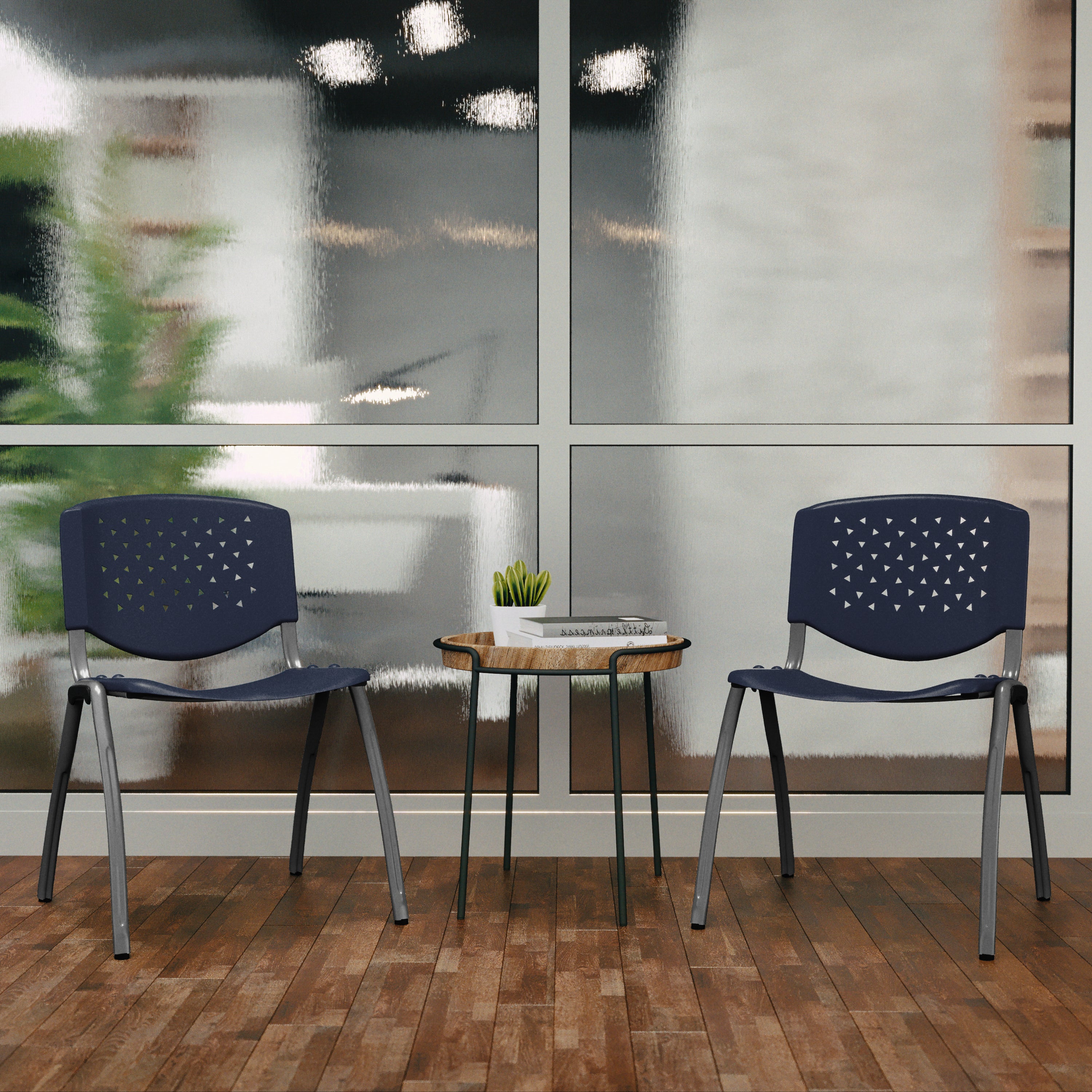 HERCULES Series 880 lb. Capacity Navy Plastic Stack Chair with Titanium Gray Powder Coated Frame