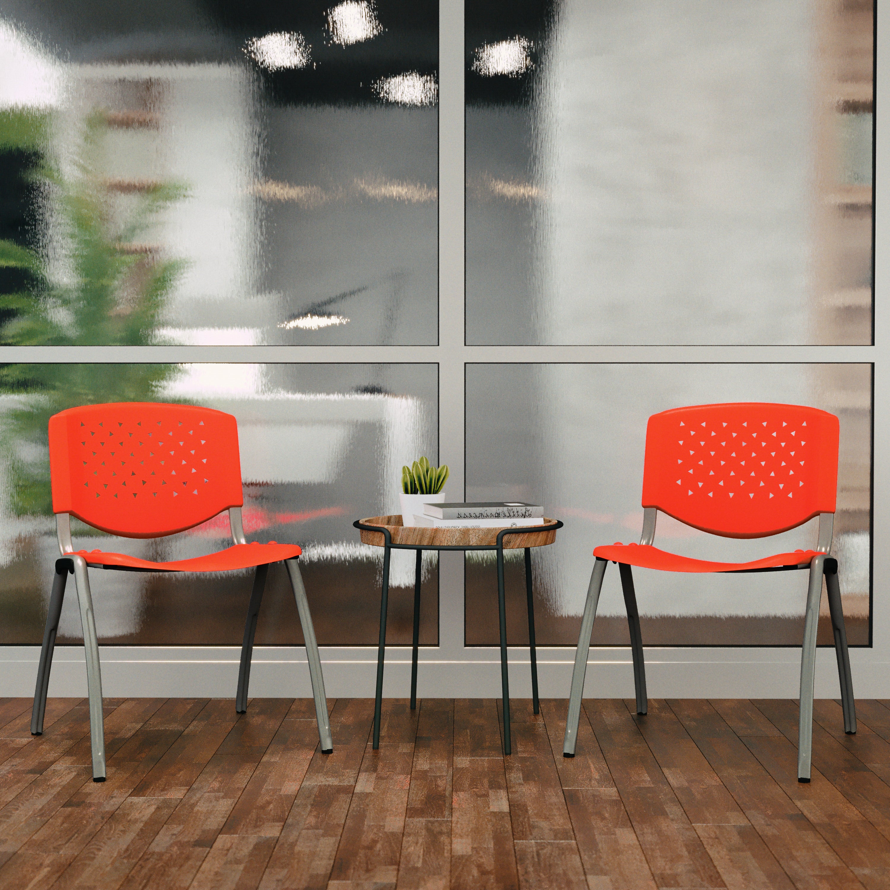 HERCULES Series 880 lb. Capacity Orange Plastic Stack Chair with Titanium Gray Powder Coated Frame