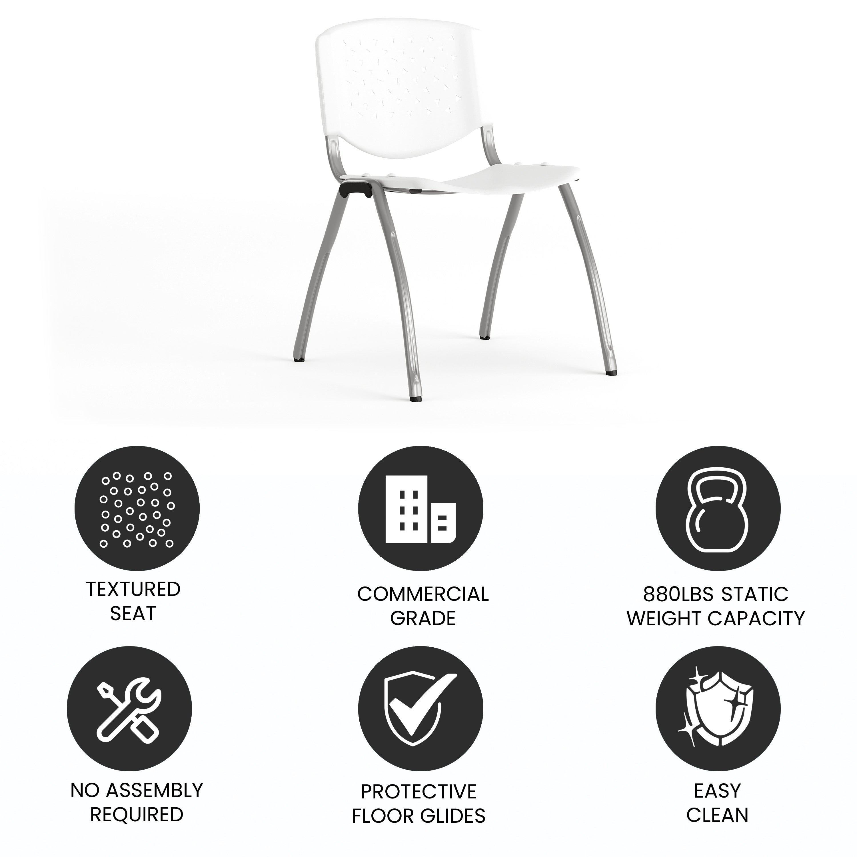 HERCULES Series 880 lb. Capacity White Plastic Stack Chair with Titanium Gray Powder Coated Frame