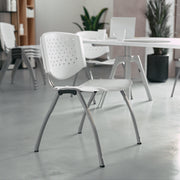 HERCULES Series 880 lb. Capacity White Plastic Stack Chair with Titanium Gray Powder Coated Frame