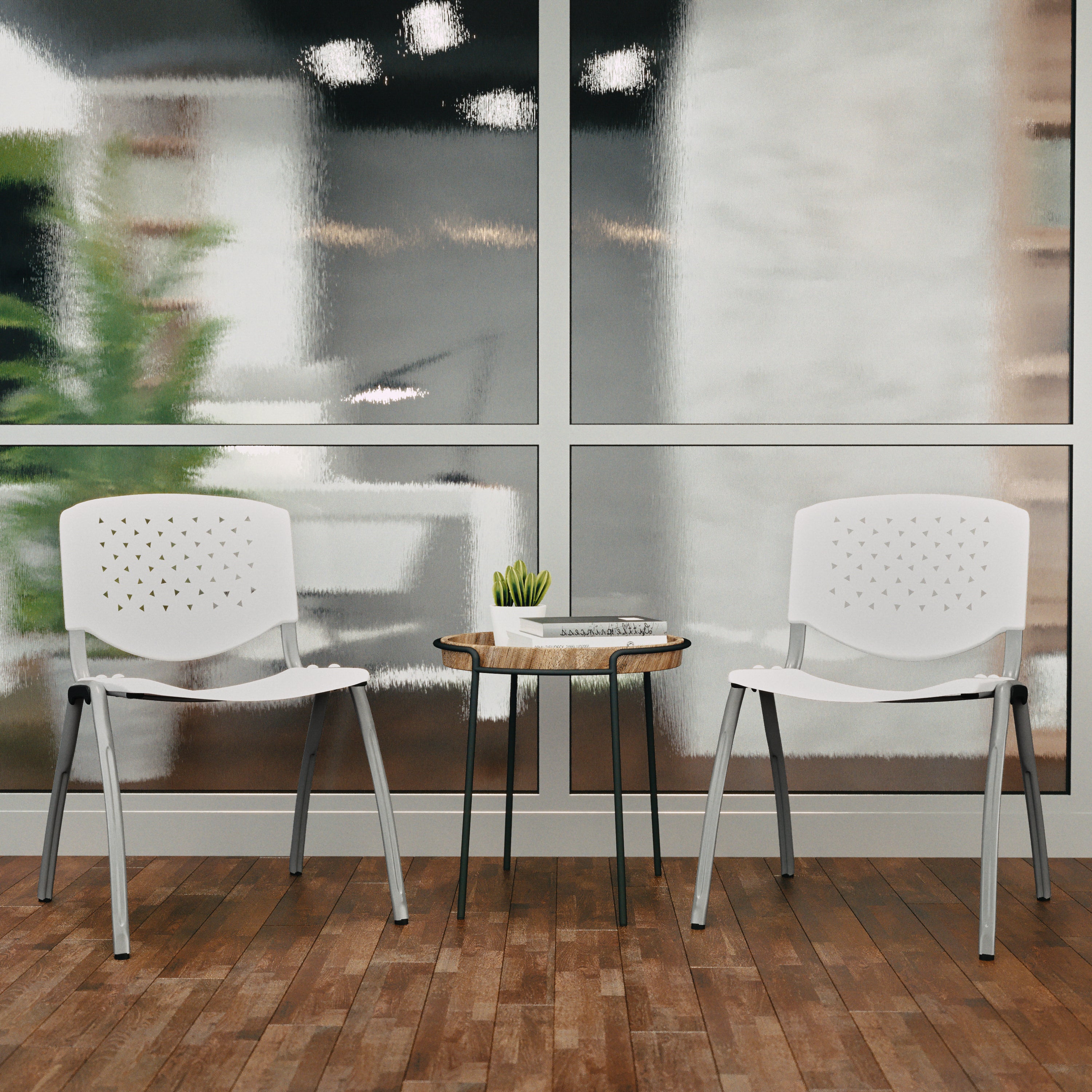 HERCULES Series 880 lb. Capacity White Plastic Stack Chair with Titanium Gray Powder Coated Frame